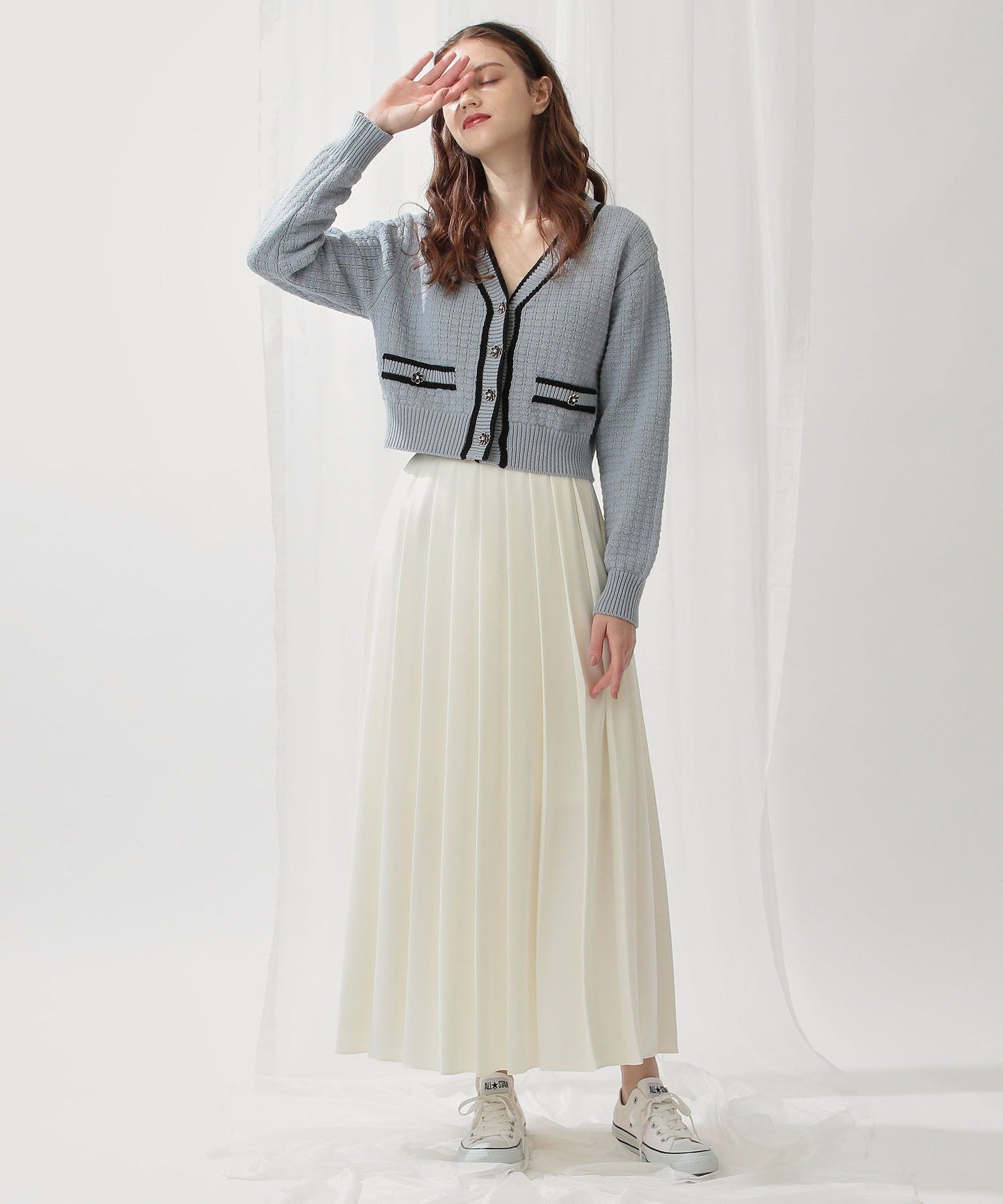 Satin pleated midi skirt