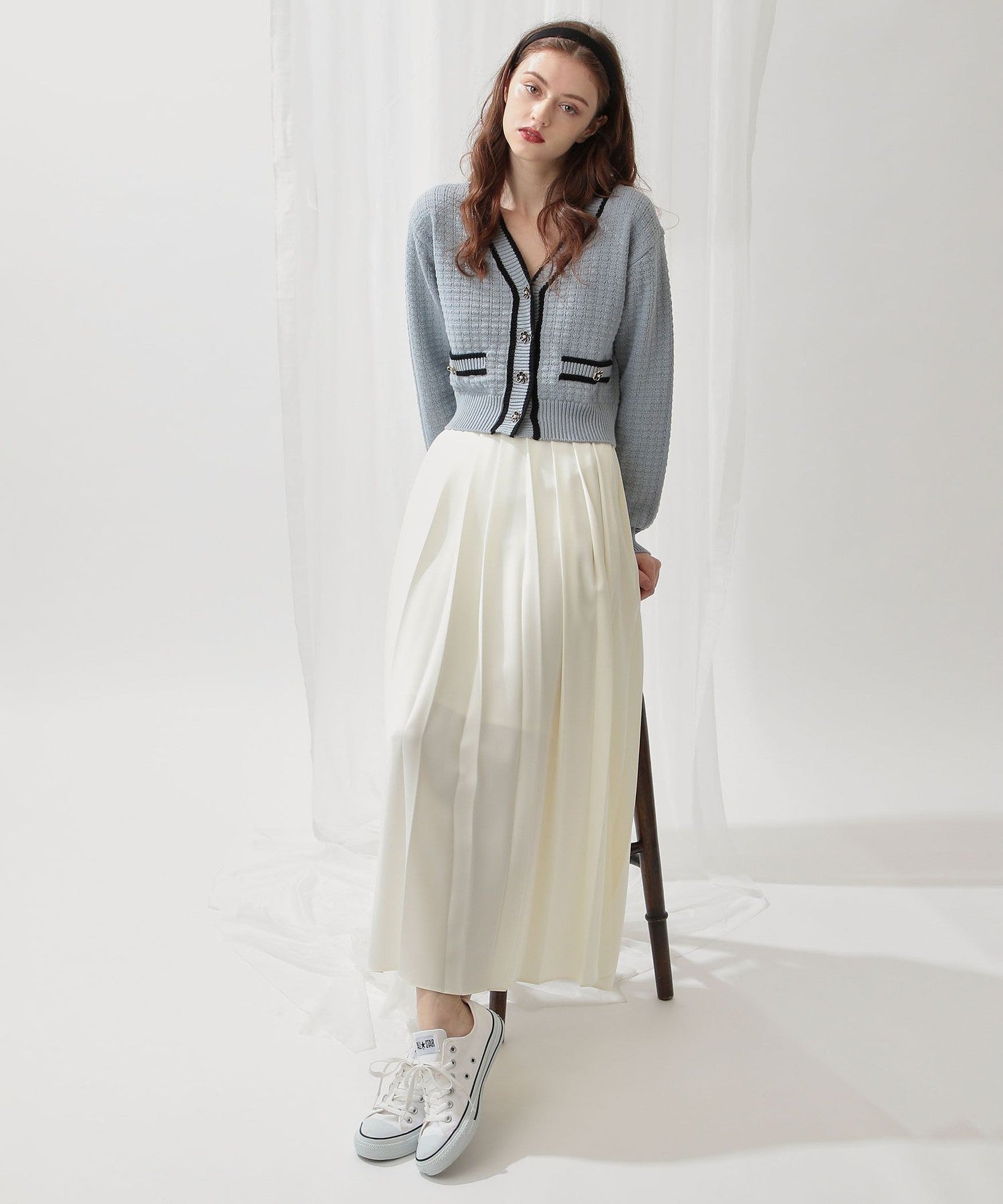 Satin pleated midi skirt