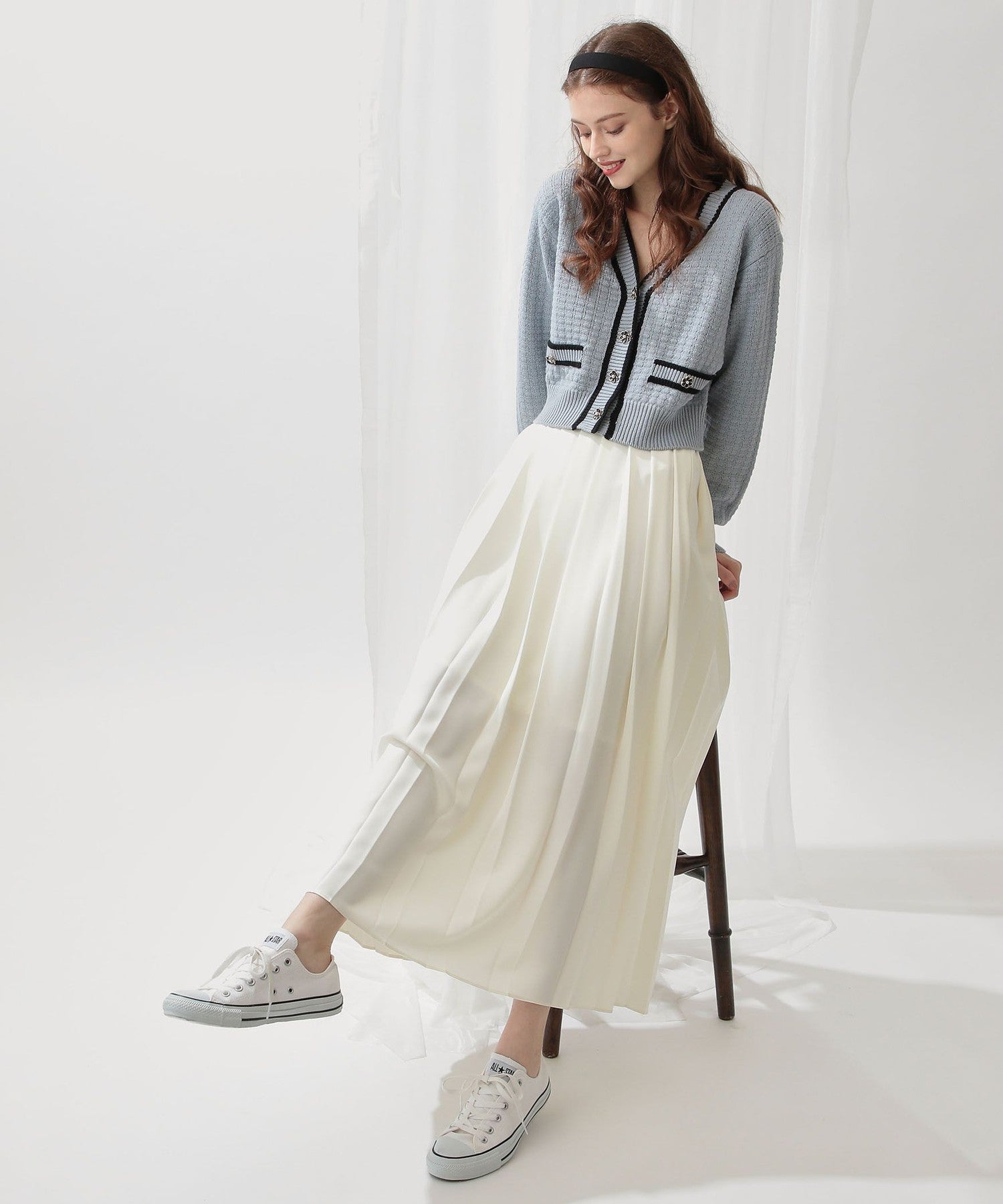 Satin pleated midi skirt