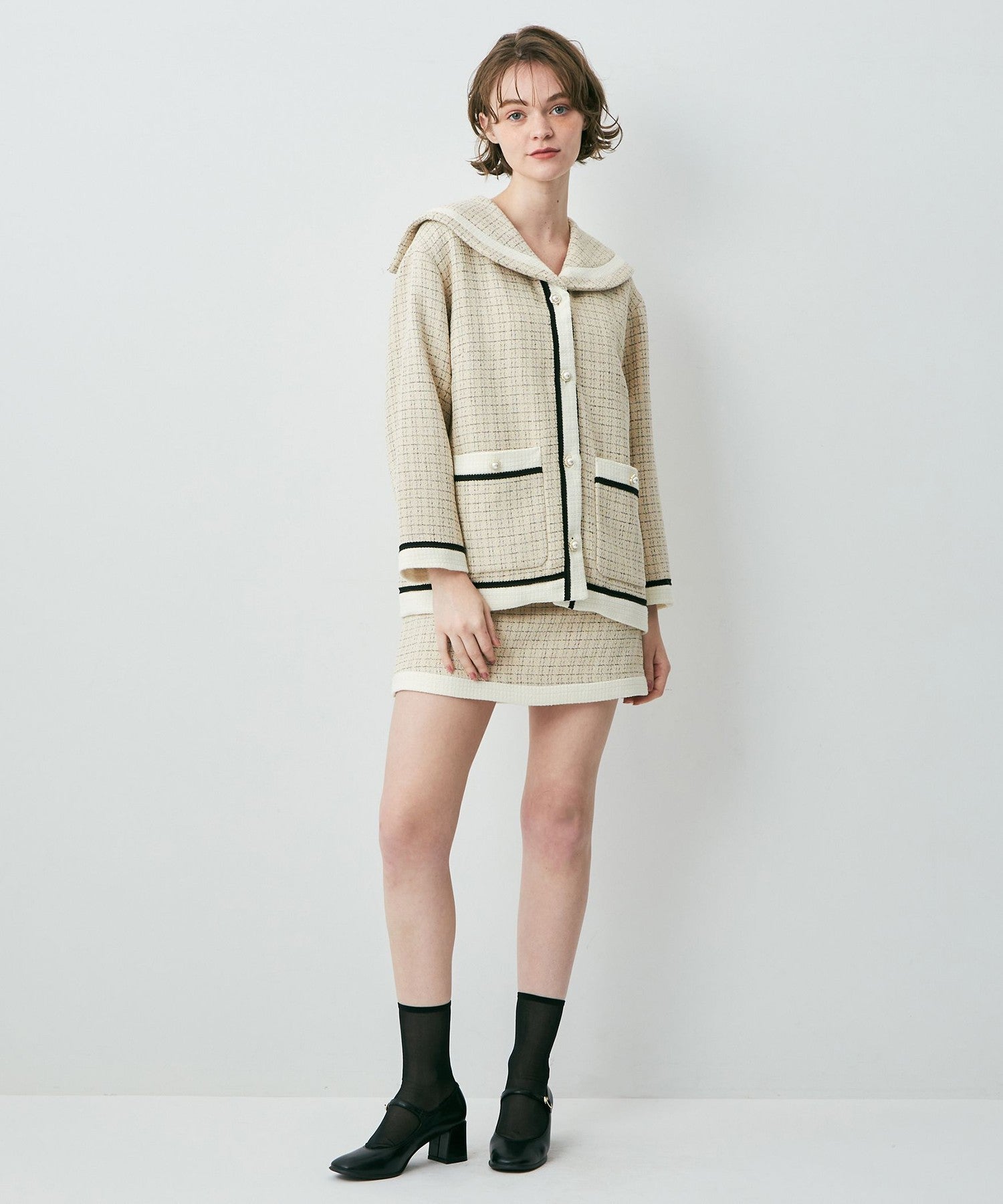 雙色花呢迷你半身裙