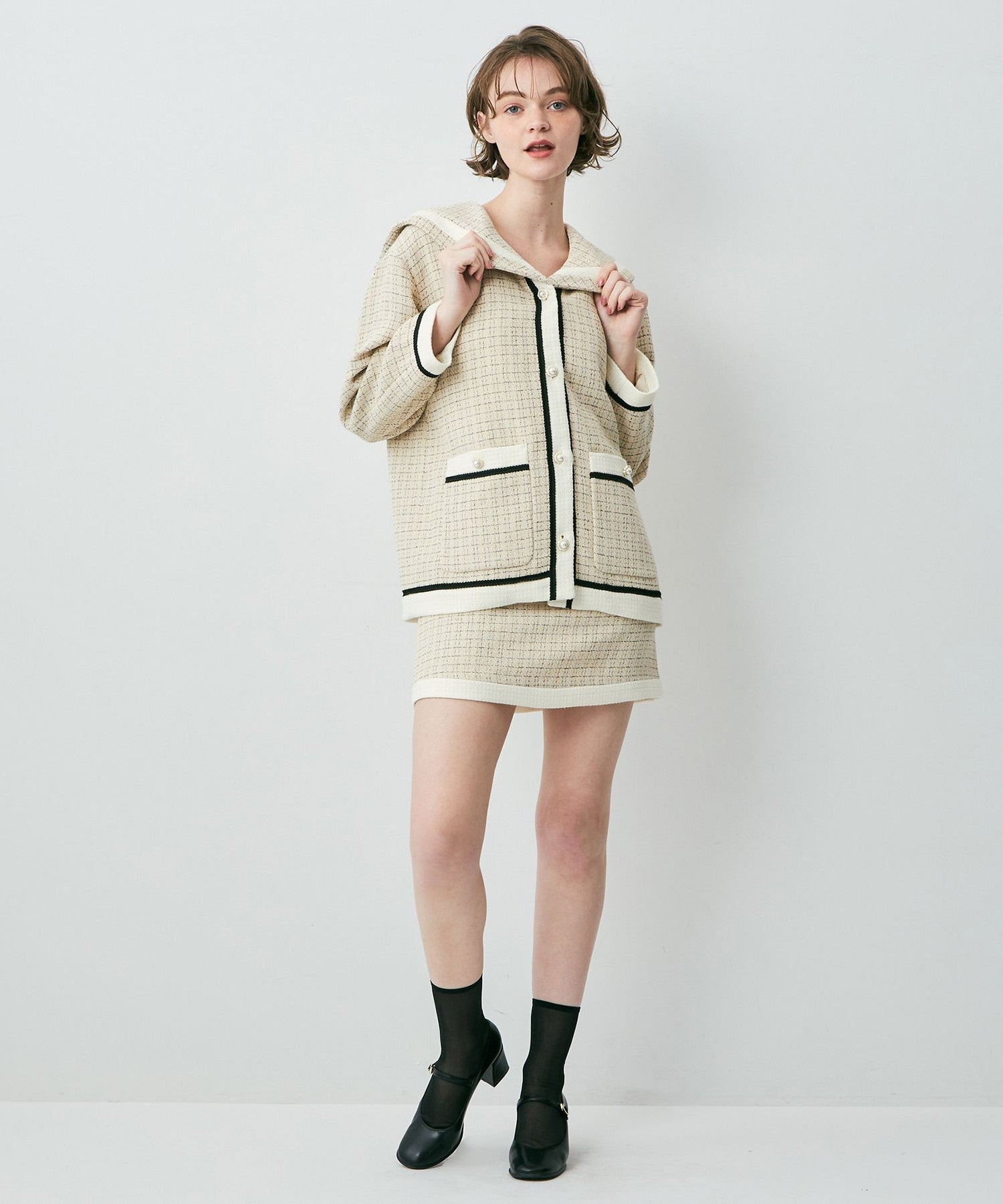 雙色花呢迷你半身裙