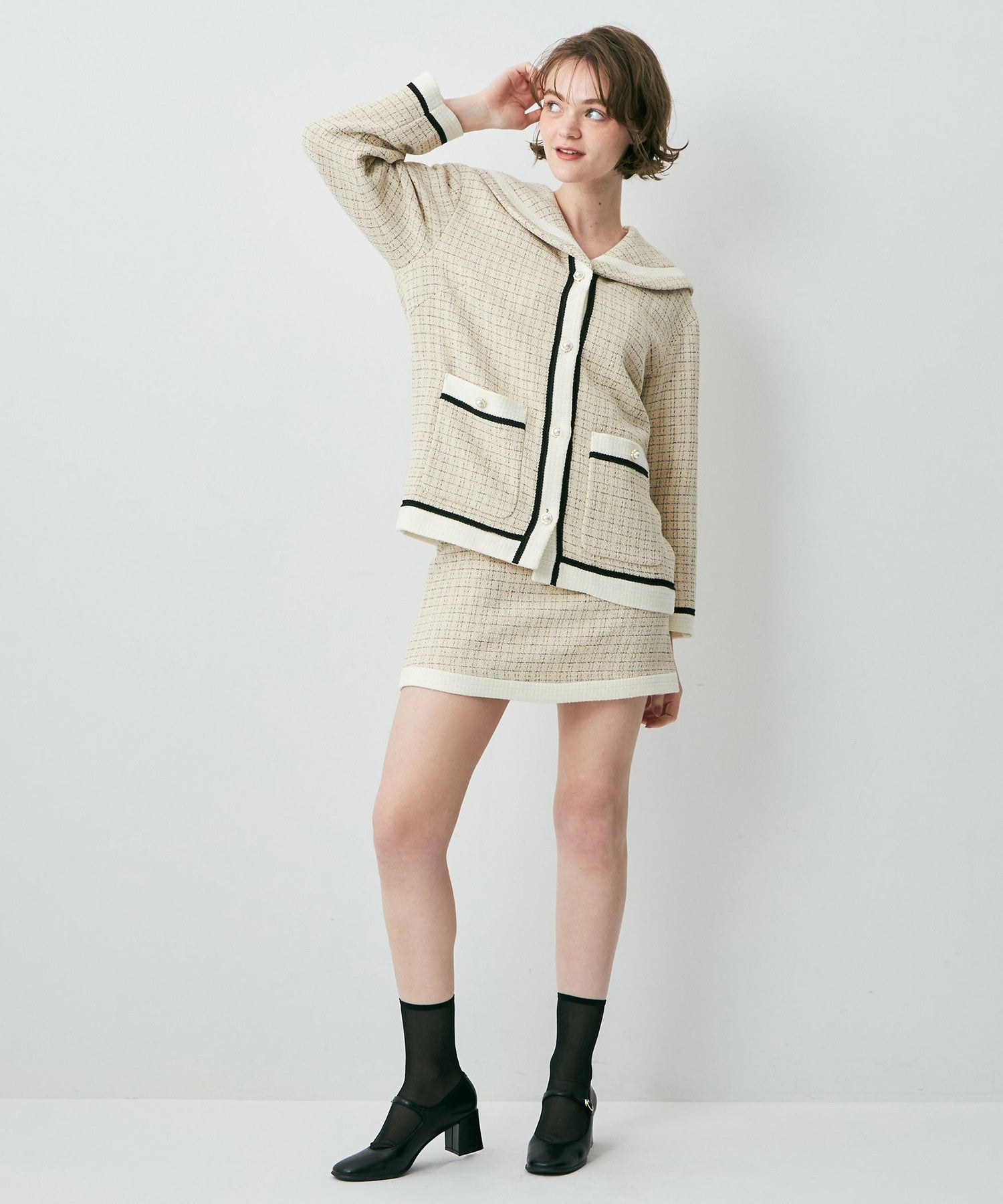 雙色花呢迷你半身裙