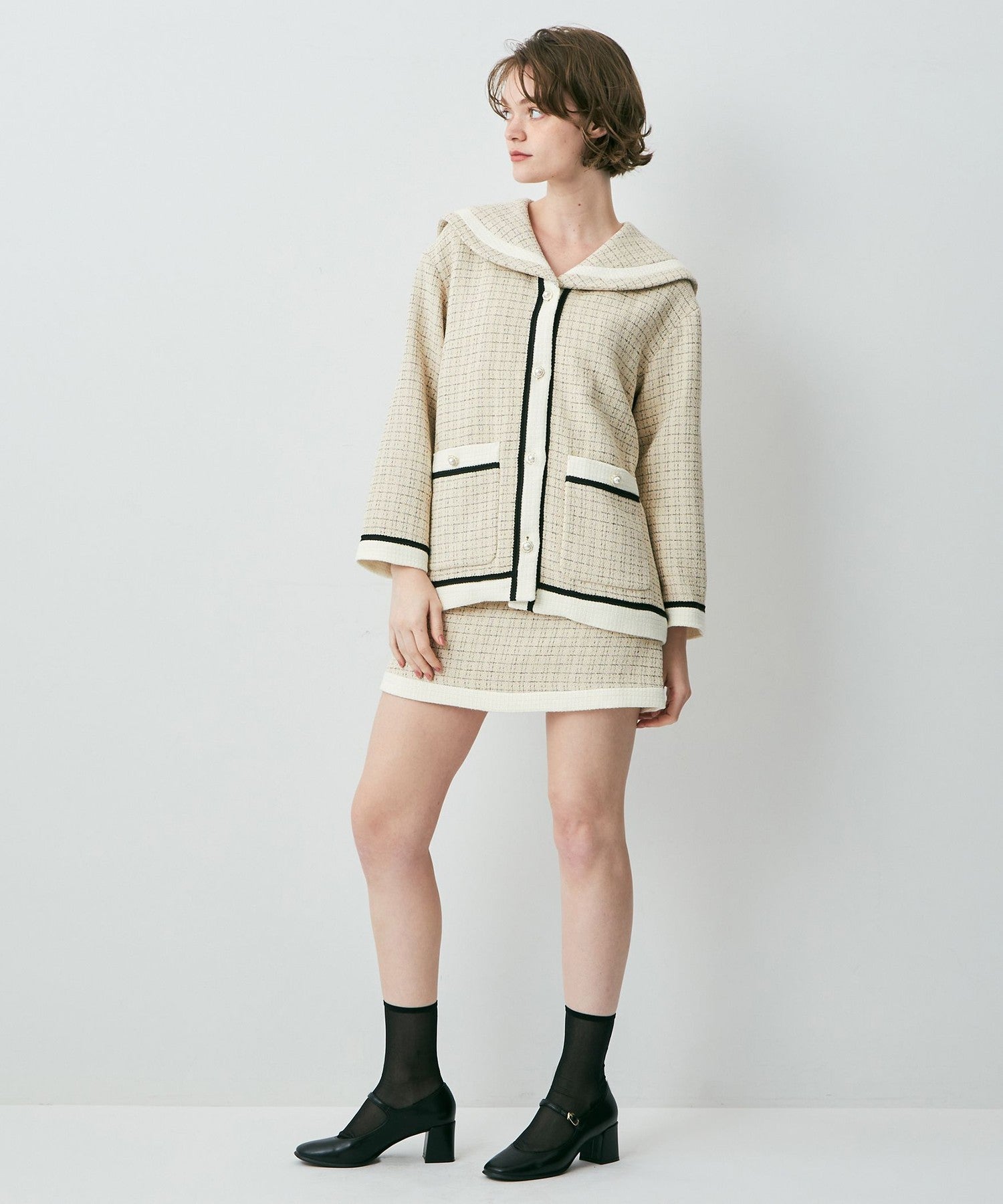 雙色花呢迷你半身裙