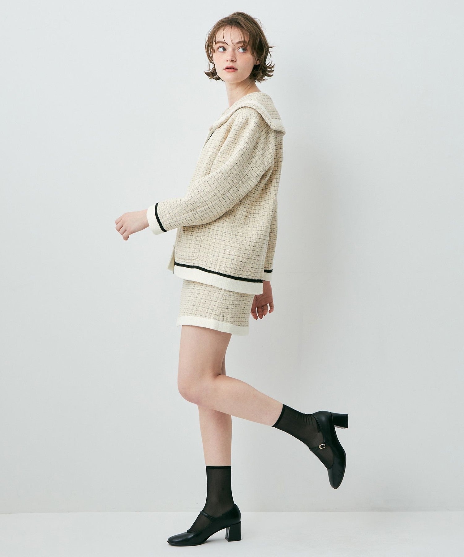 雙色花呢迷你半身裙