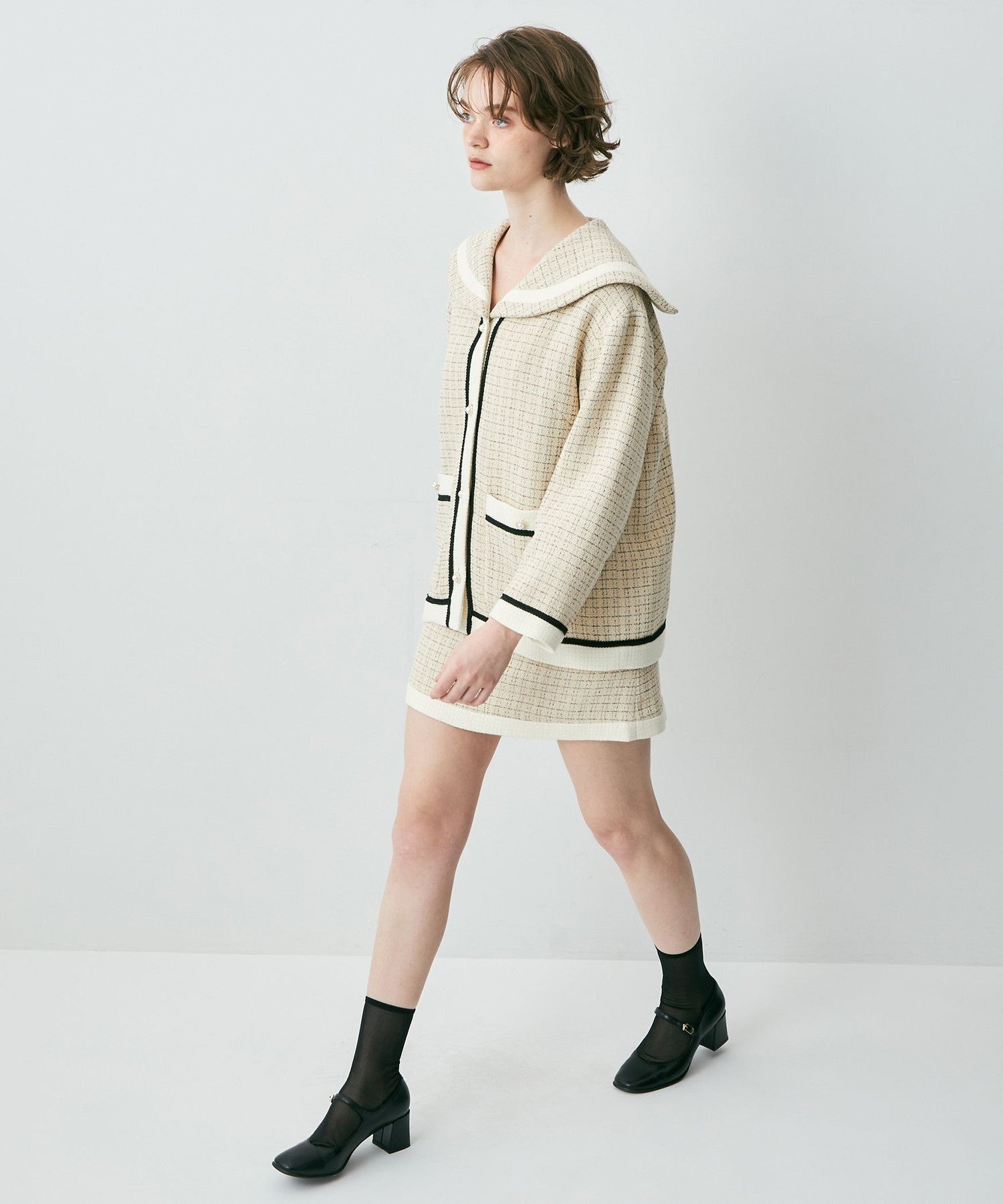 雙色花呢迷你半身裙