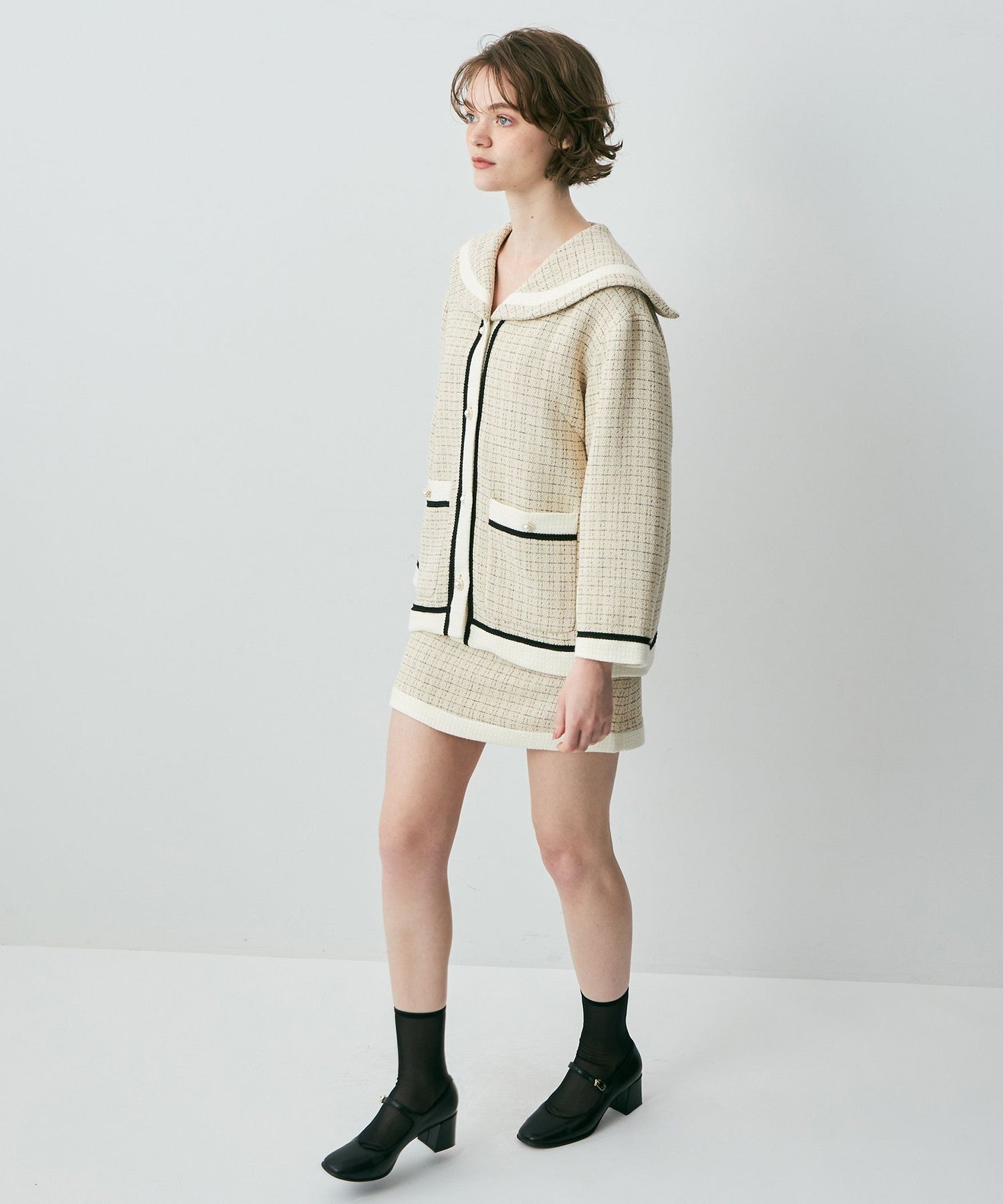 雙色花呢迷你半身裙