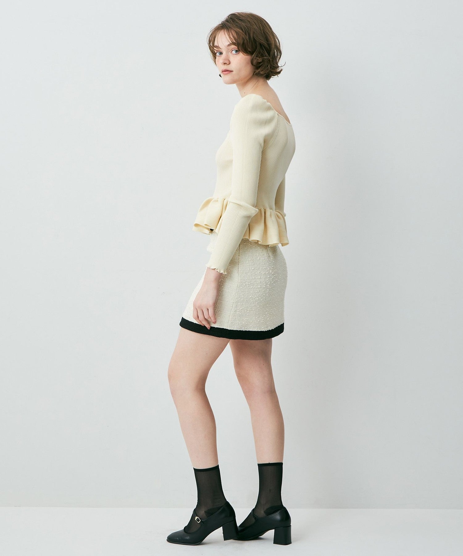 雙色花呢迷你半身裙