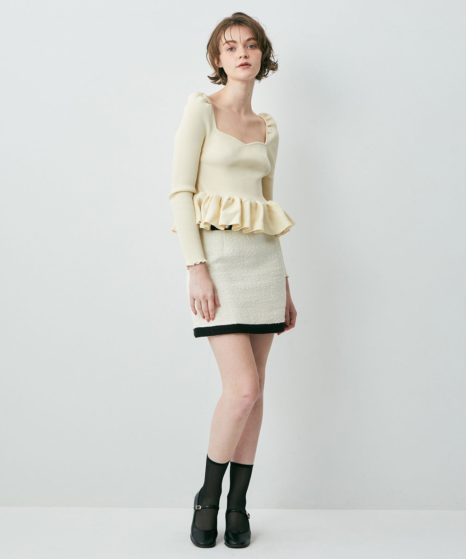 雙色花呢迷你半身裙