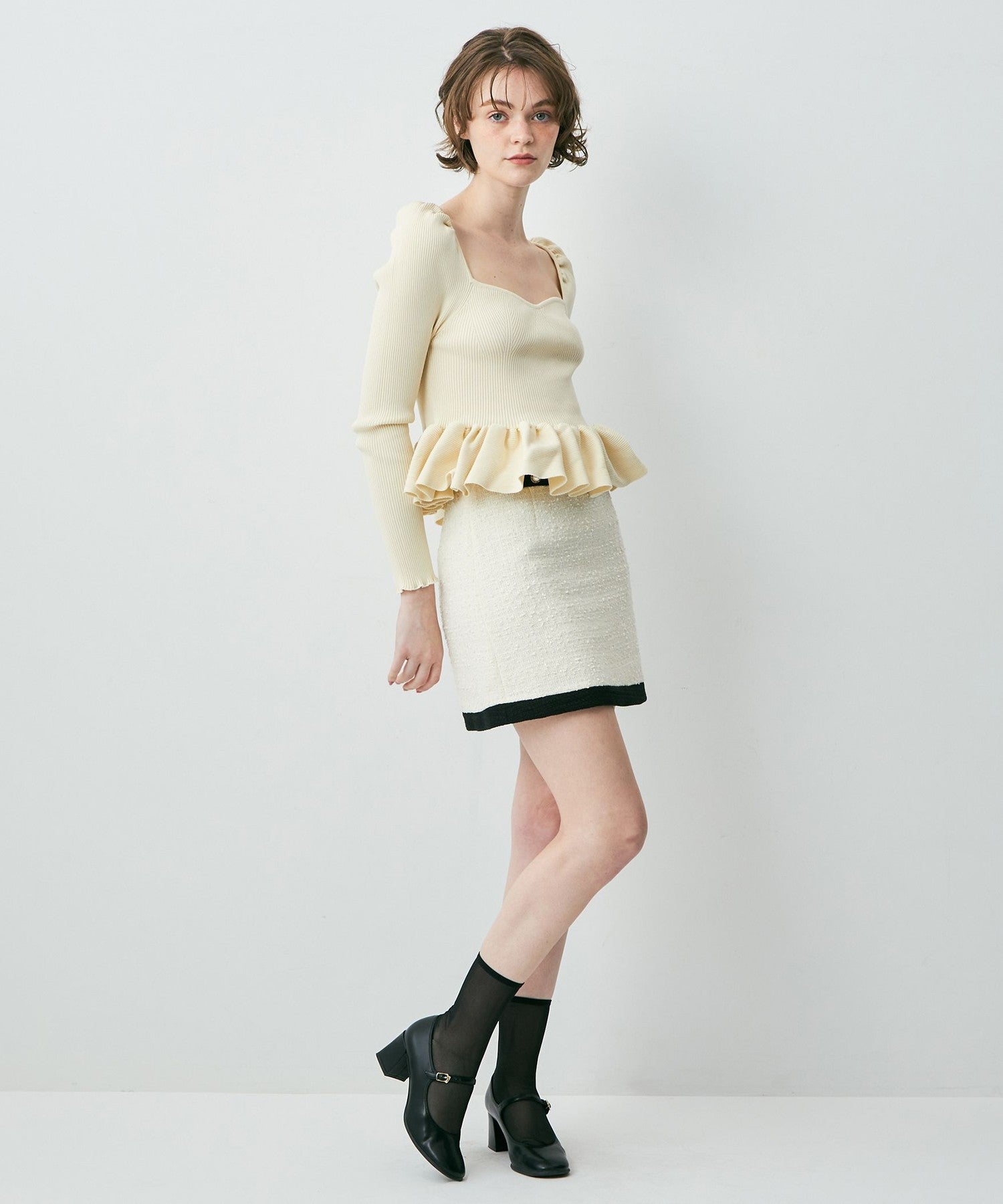 雙色花呢迷你半身裙