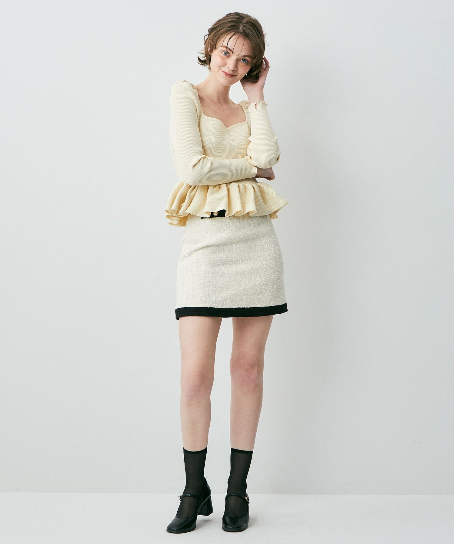 雙色花呢迷你半身裙