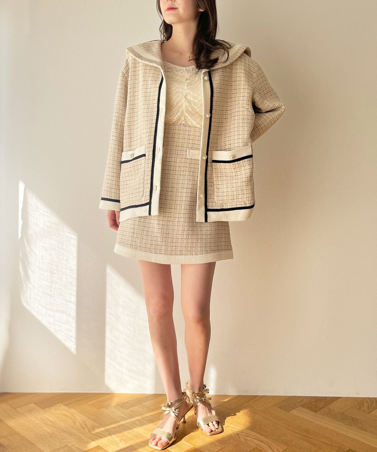 雙色花呢迷你半身裙