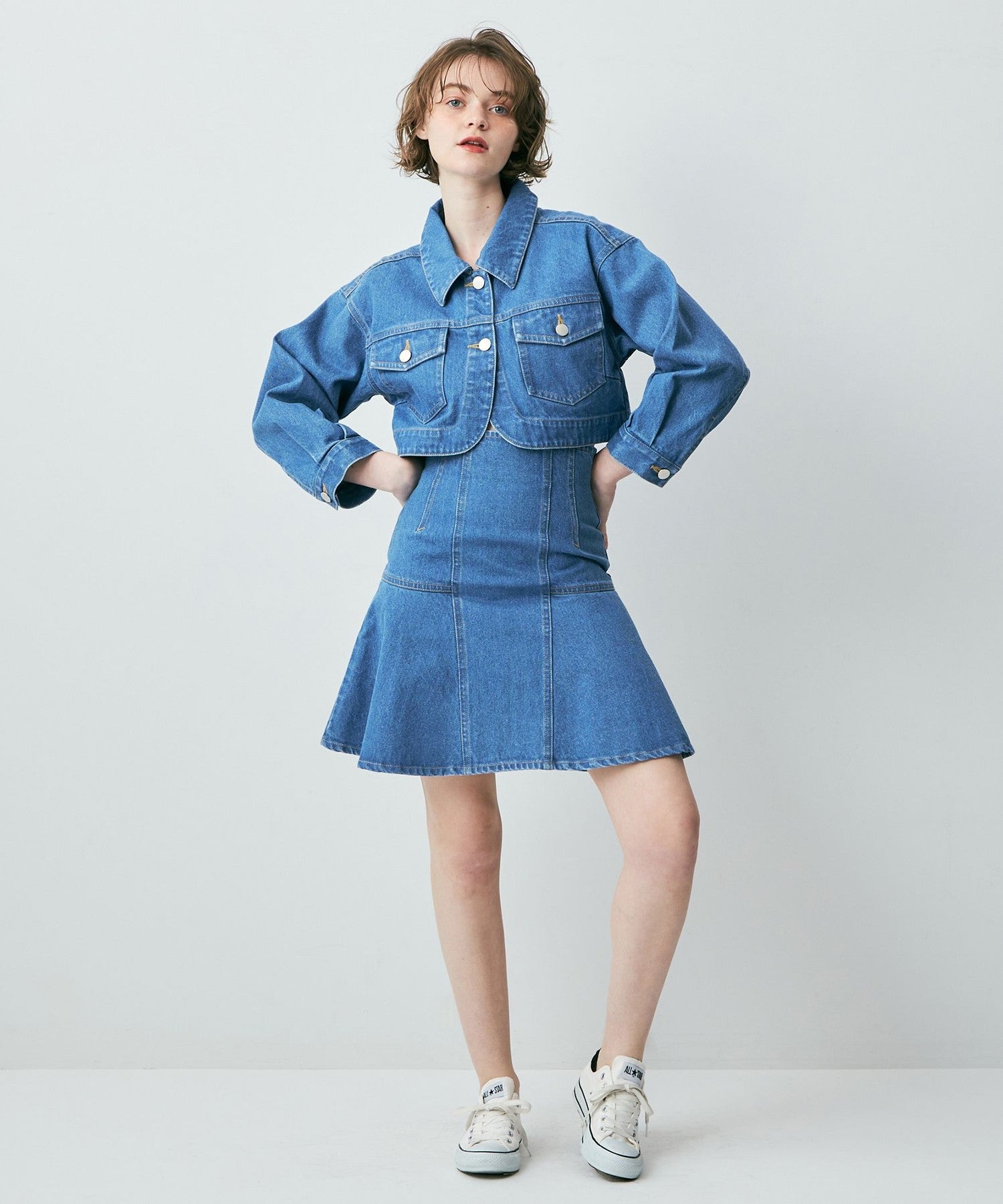 牛仔喇叭迷你裙