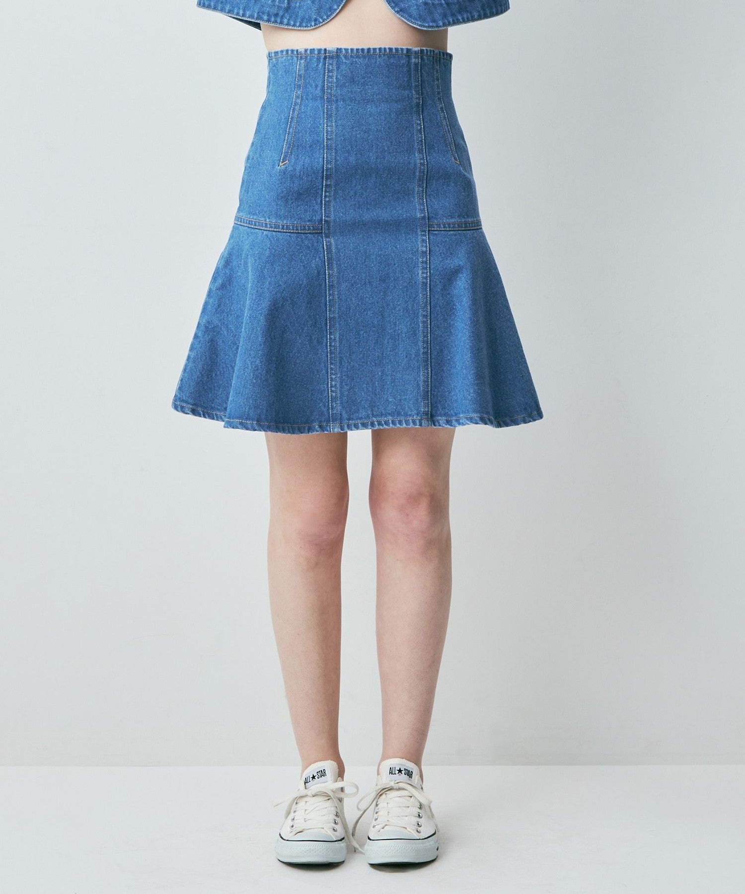 牛仔喇叭迷你裙