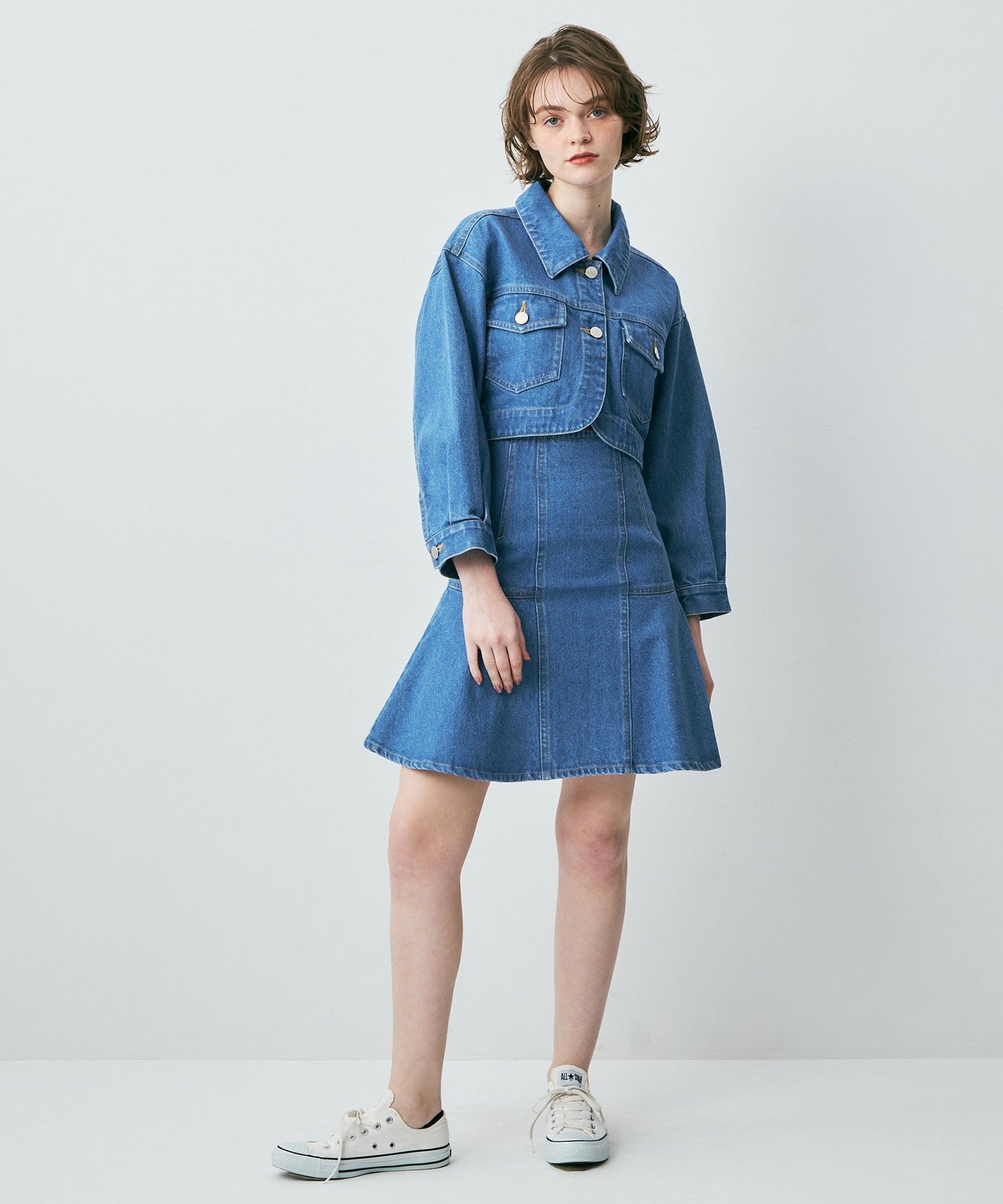 牛仔喇叭迷你裙