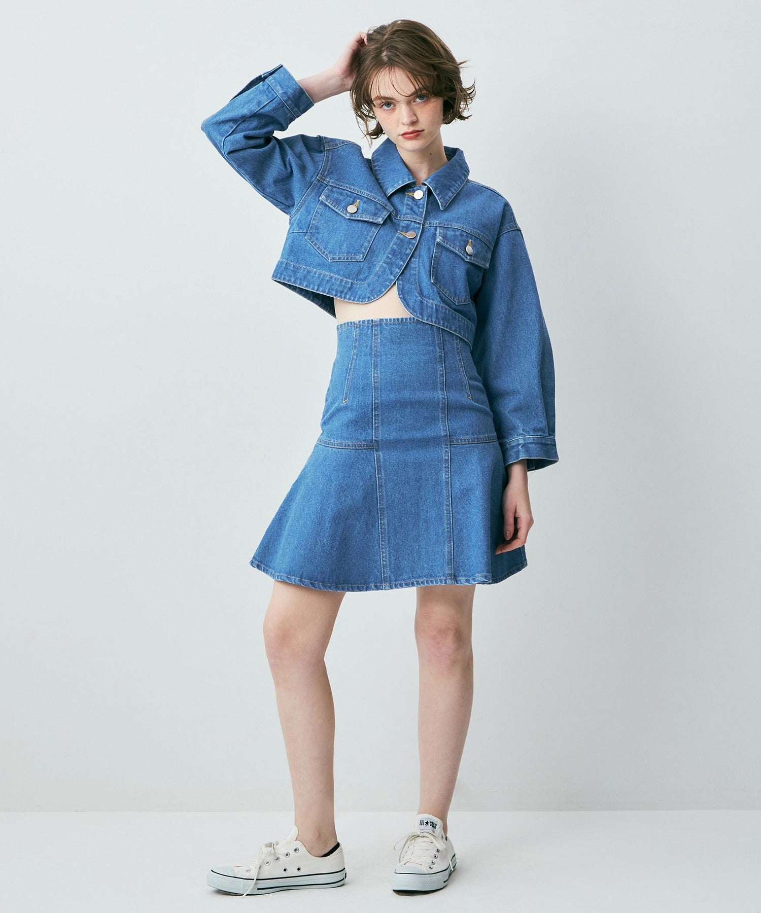 牛仔喇叭迷你裙