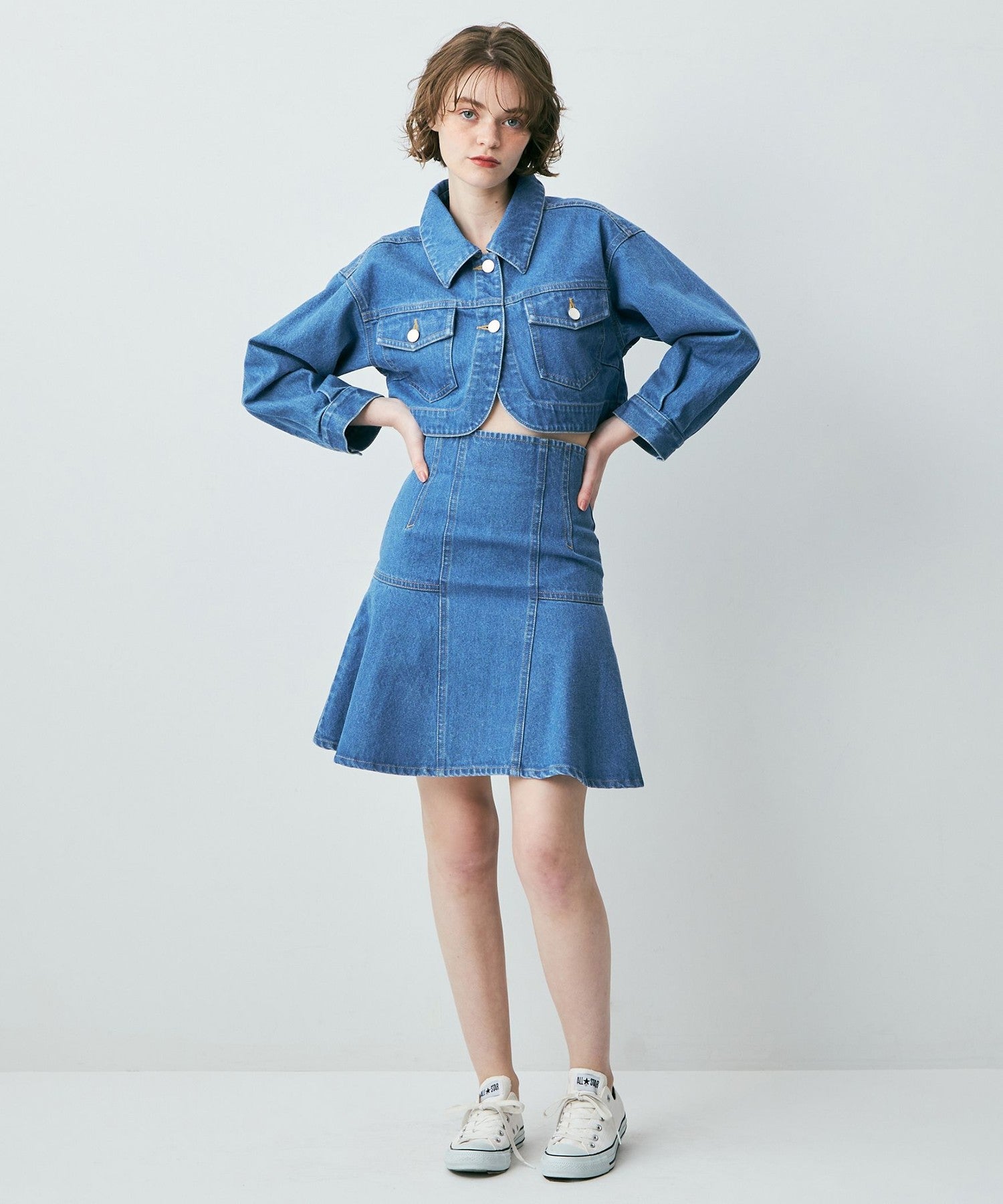 牛仔喇叭迷你裙