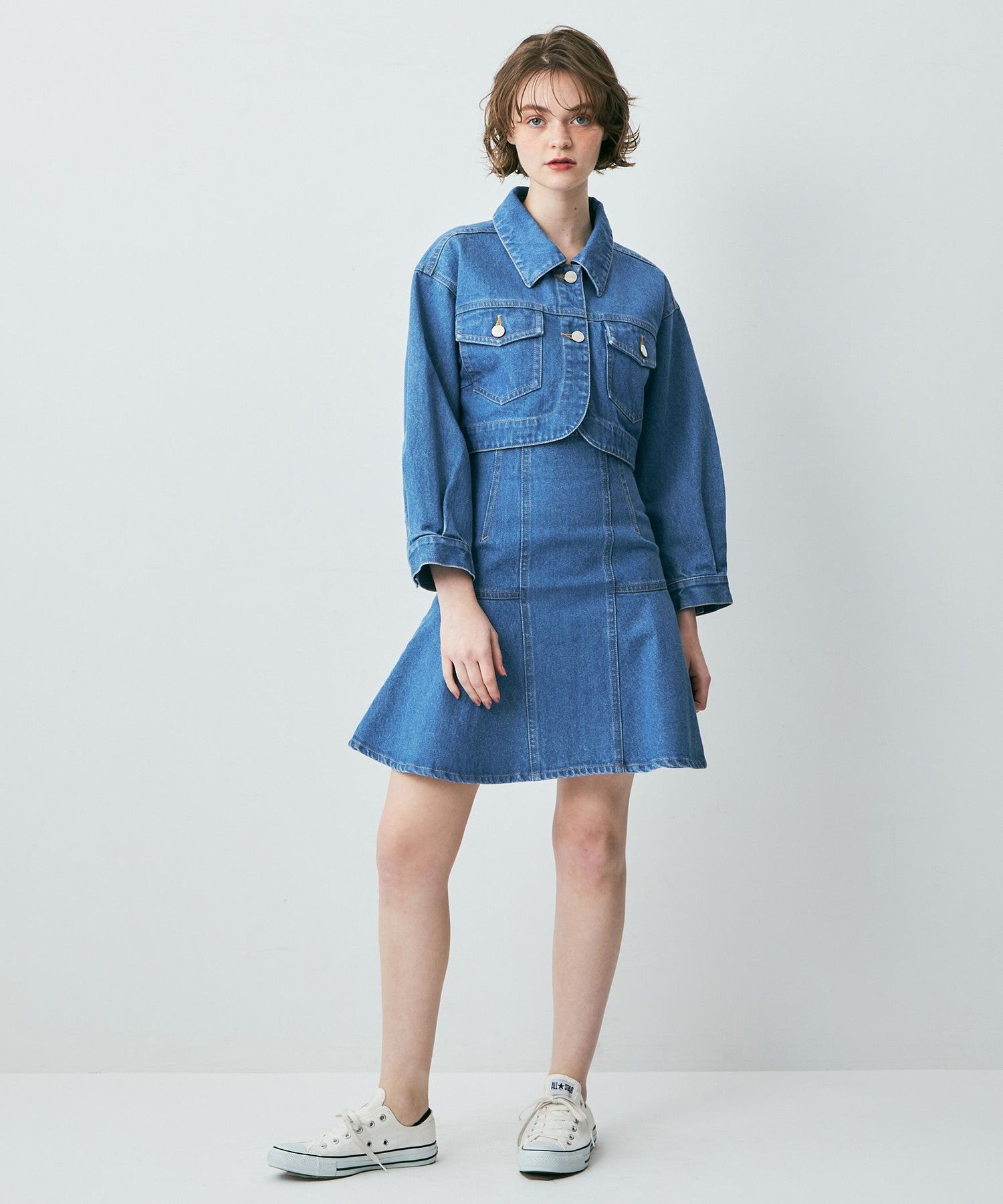 牛仔喇叭迷你裙