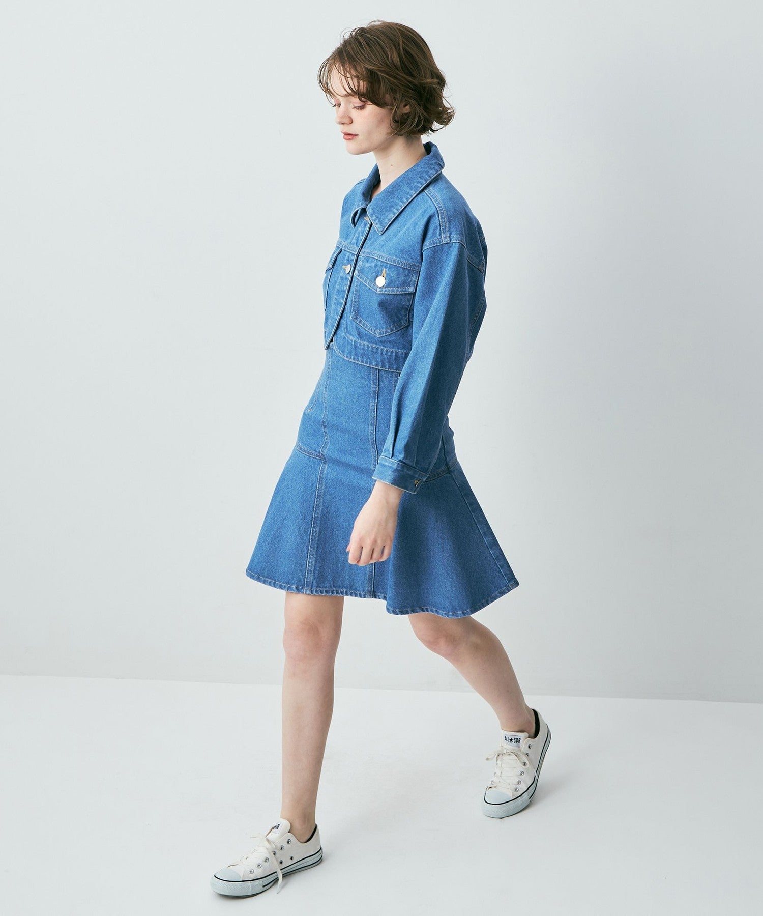 牛仔喇叭迷你裙