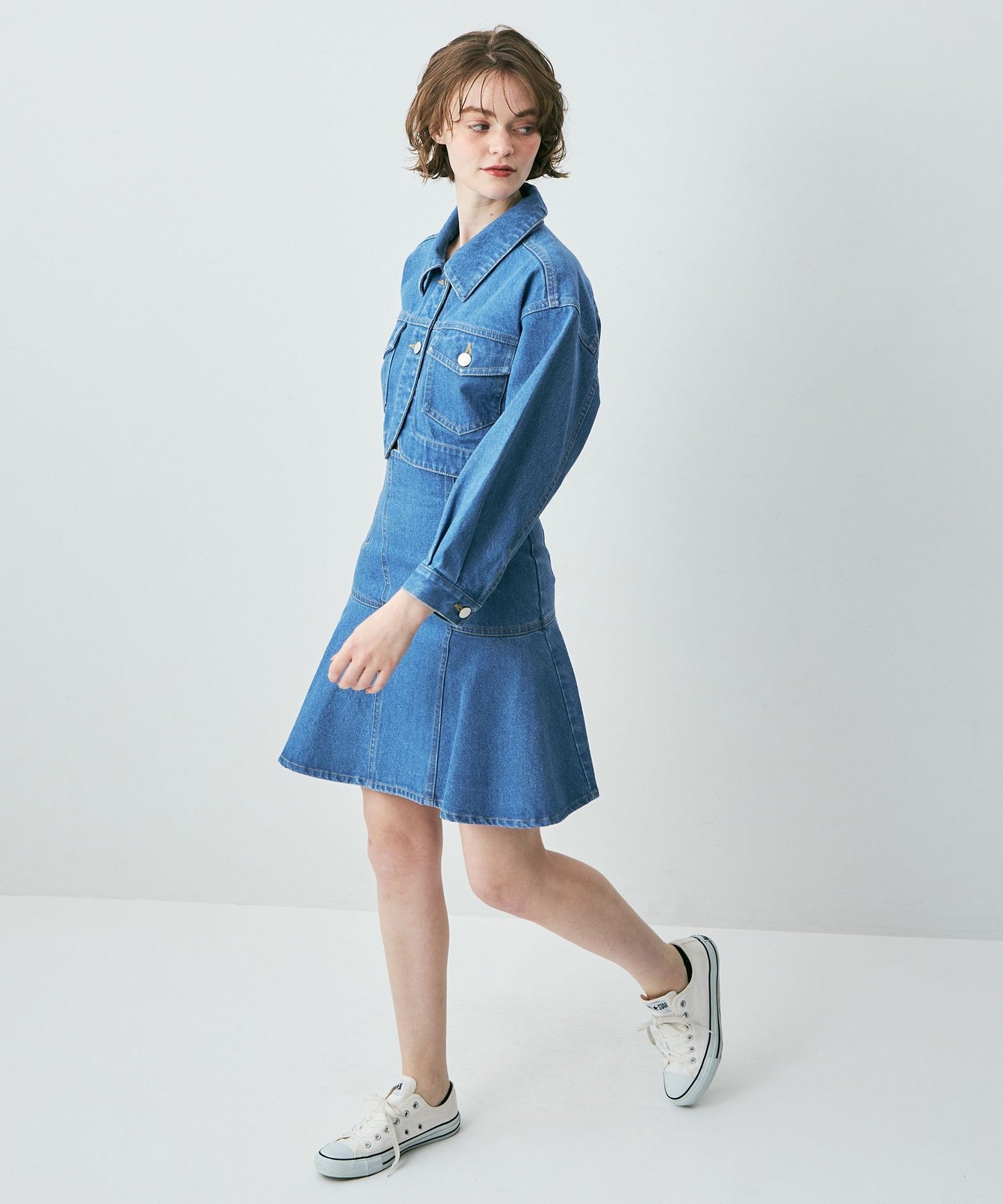 牛仔喇叭迷你裙