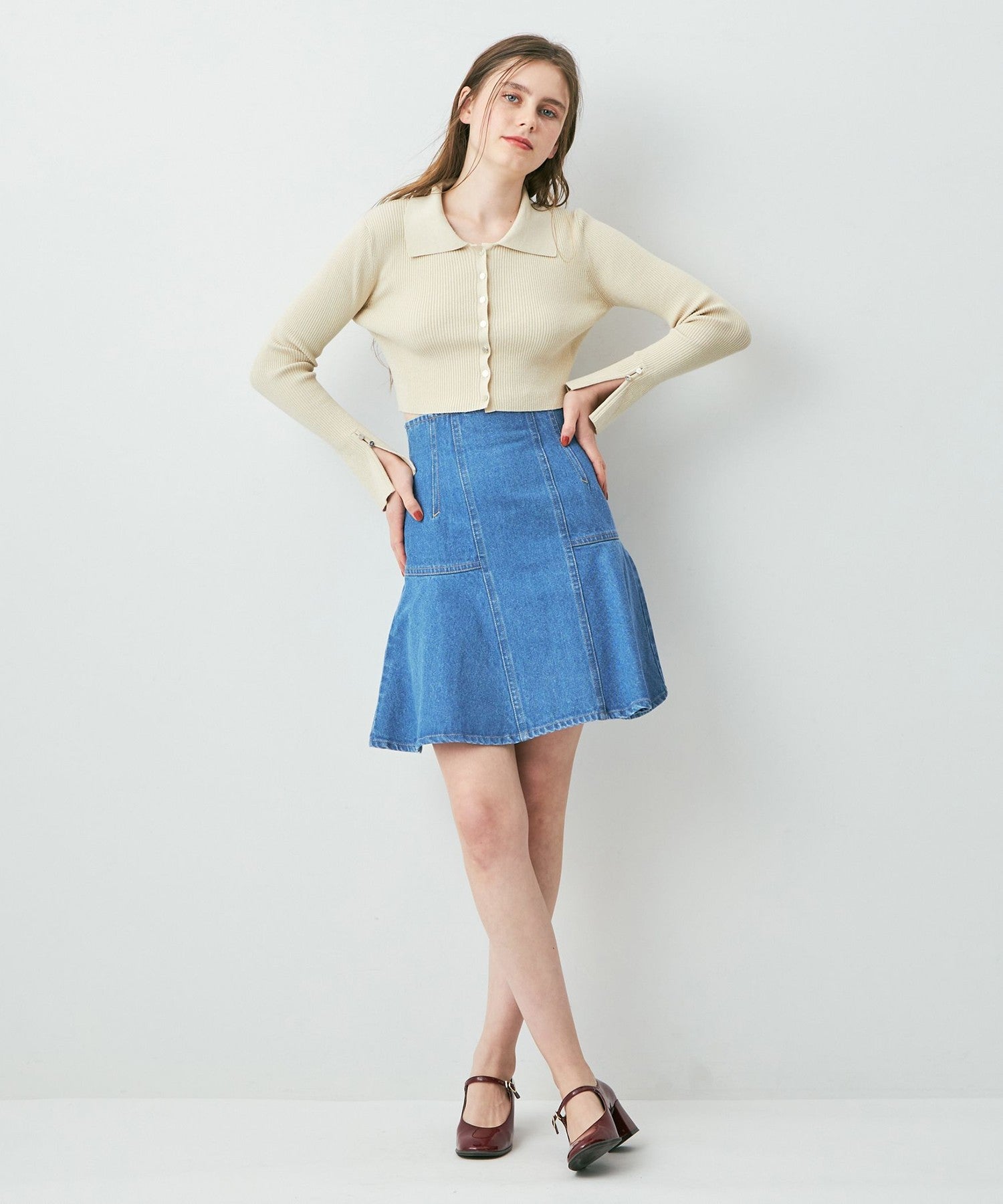 牛仔喇叭迷你裙