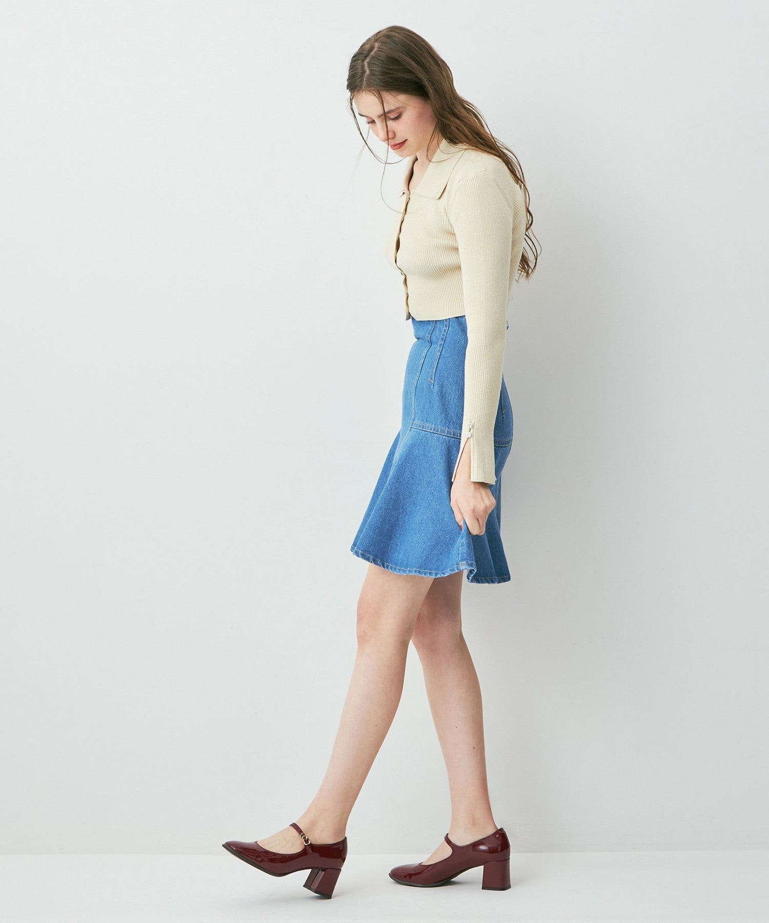 牛仔喇叭迷你裙