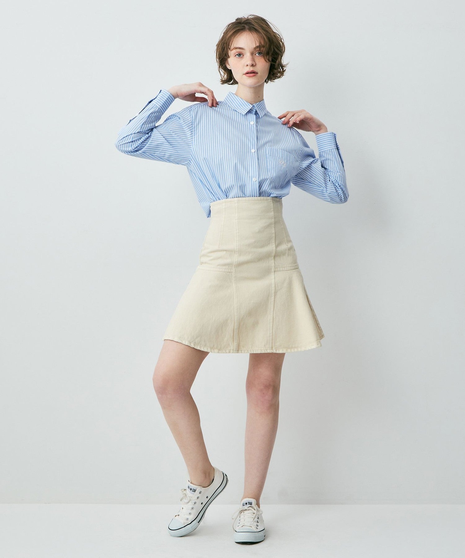 牛仔喇叭迷你裙