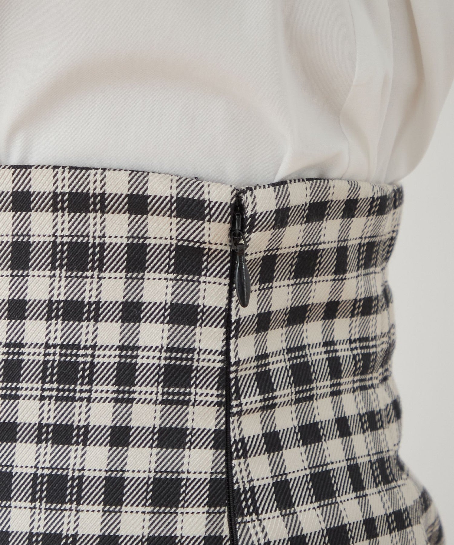High waist check long skirt