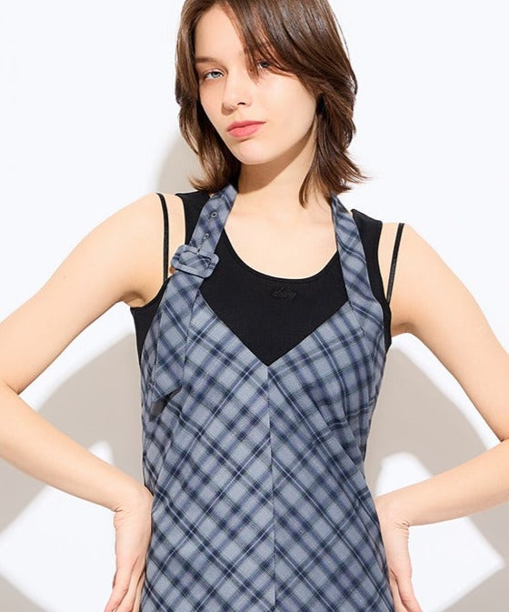 蹩腳格紋吊帶半身裙