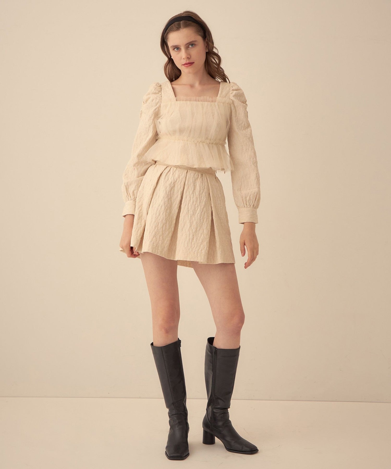 花朵JQ 褶邊迷你裙