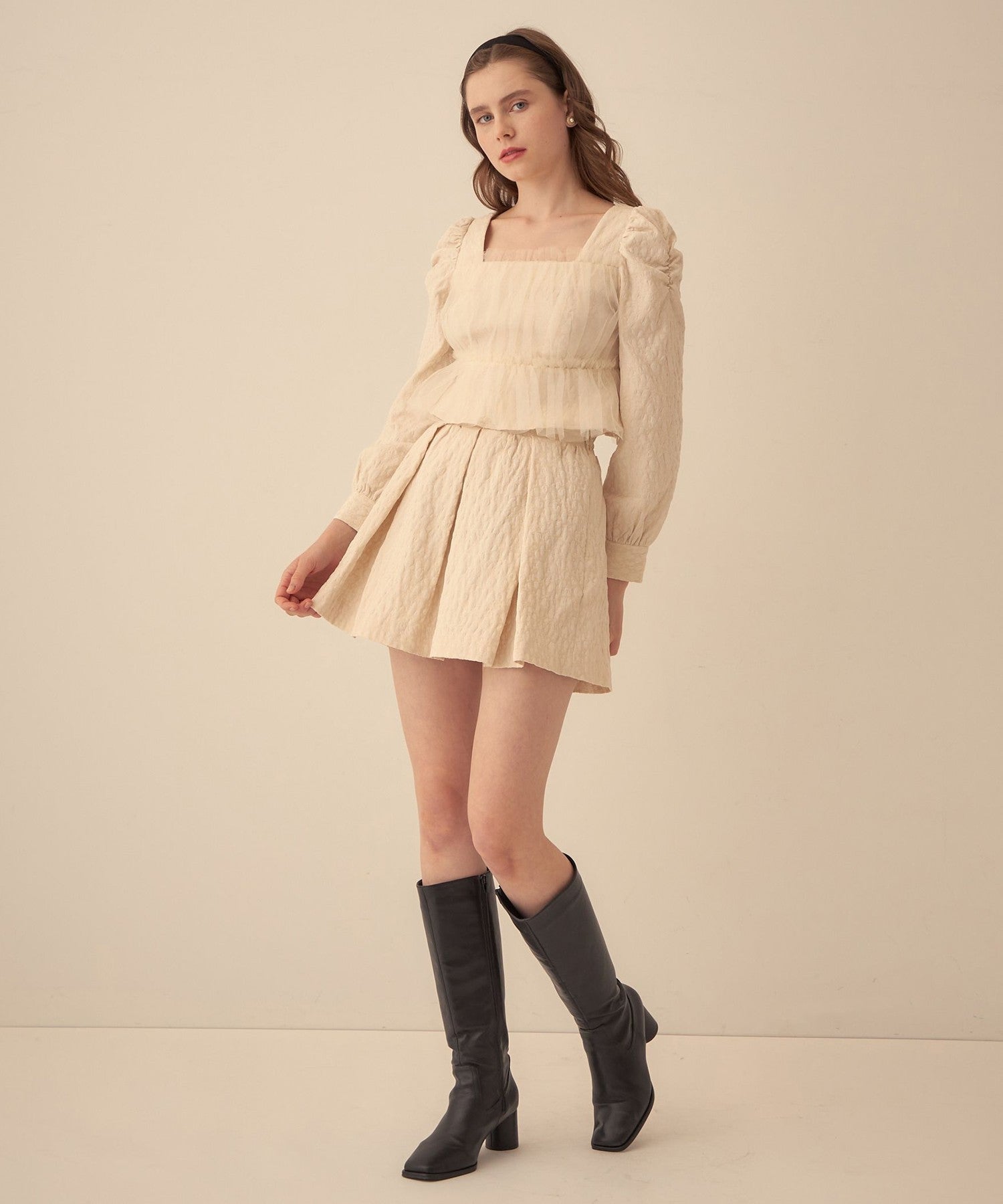 花朵JQ 褶邊迷你裙