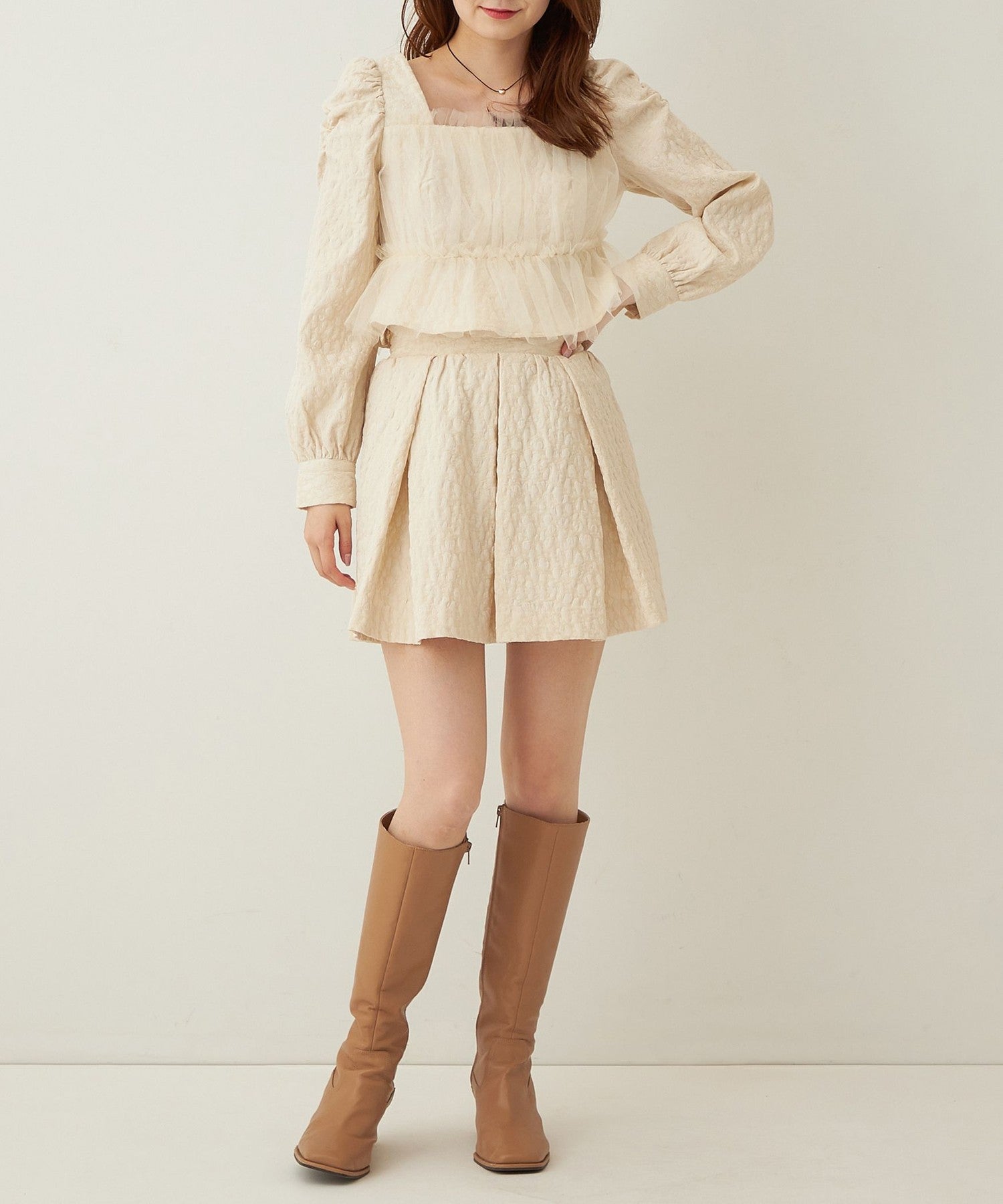 花朵JQ 褶邊迷你裙