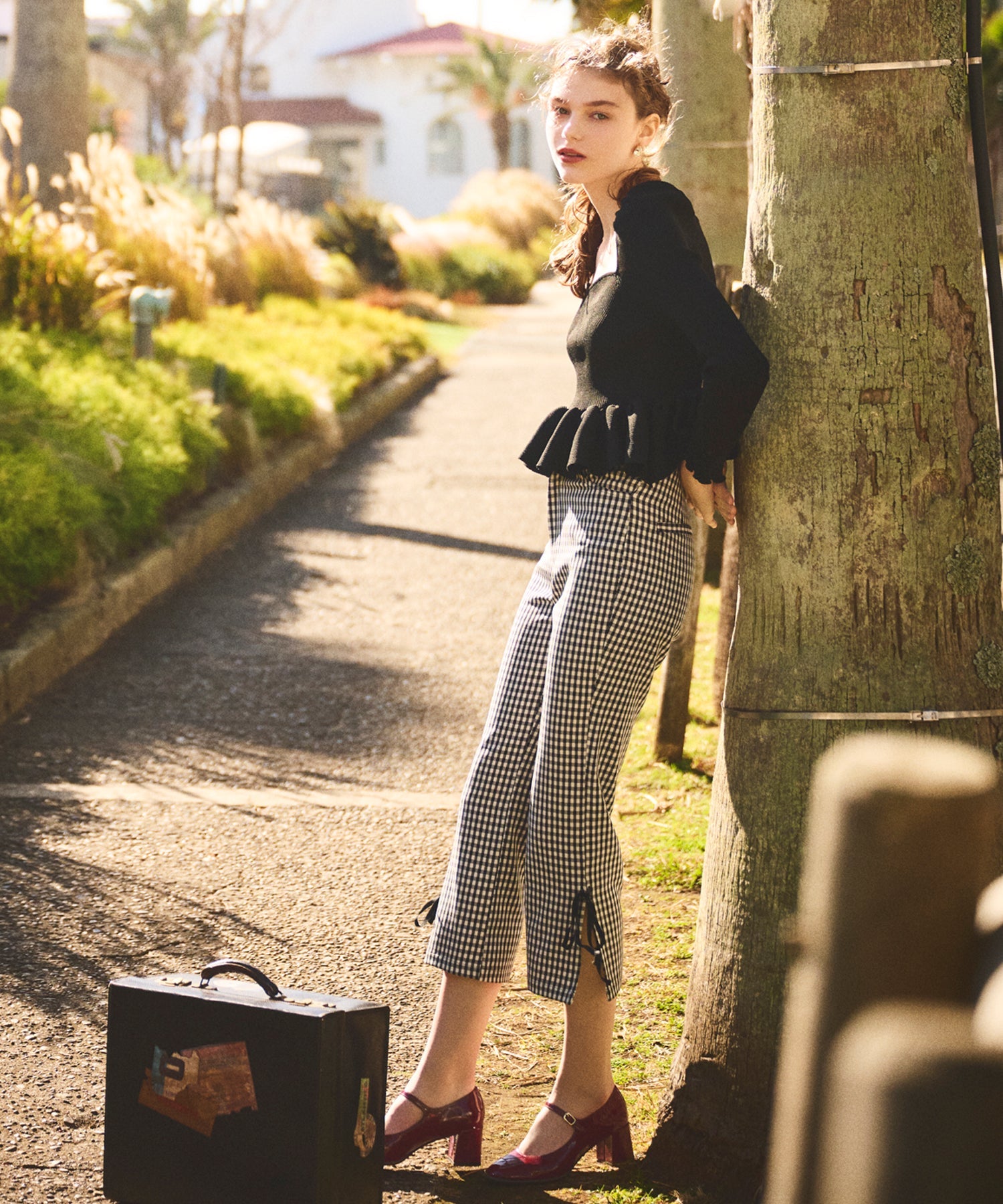 格紋緞帶 sabrina 長褲