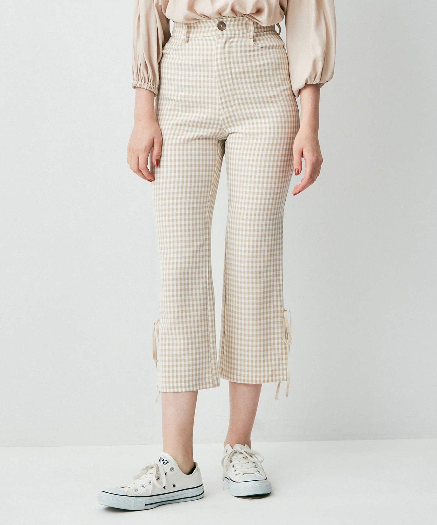 格紋緞帶 sabrina 長褲