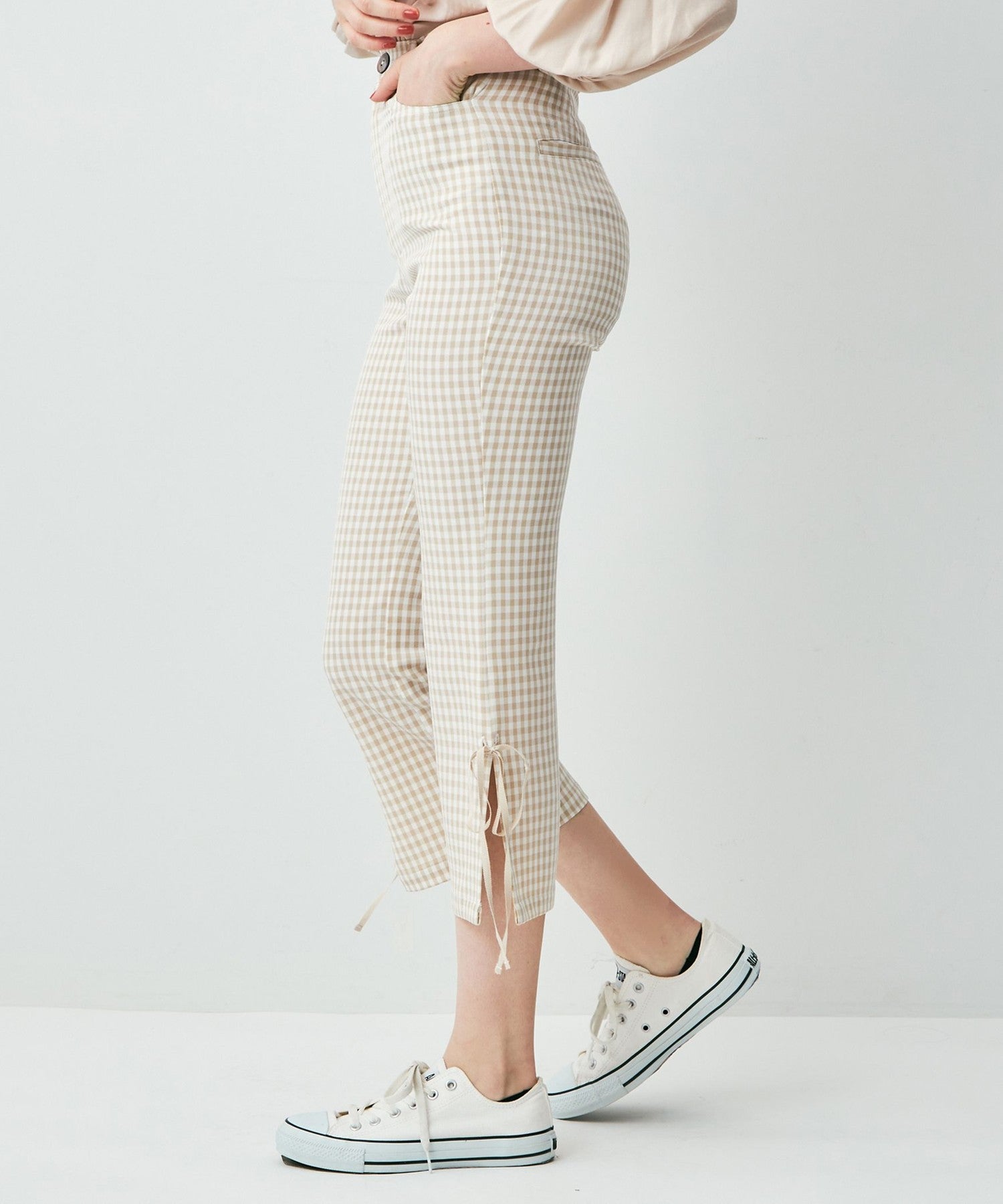 格紋緞帶 sabrina 長褲