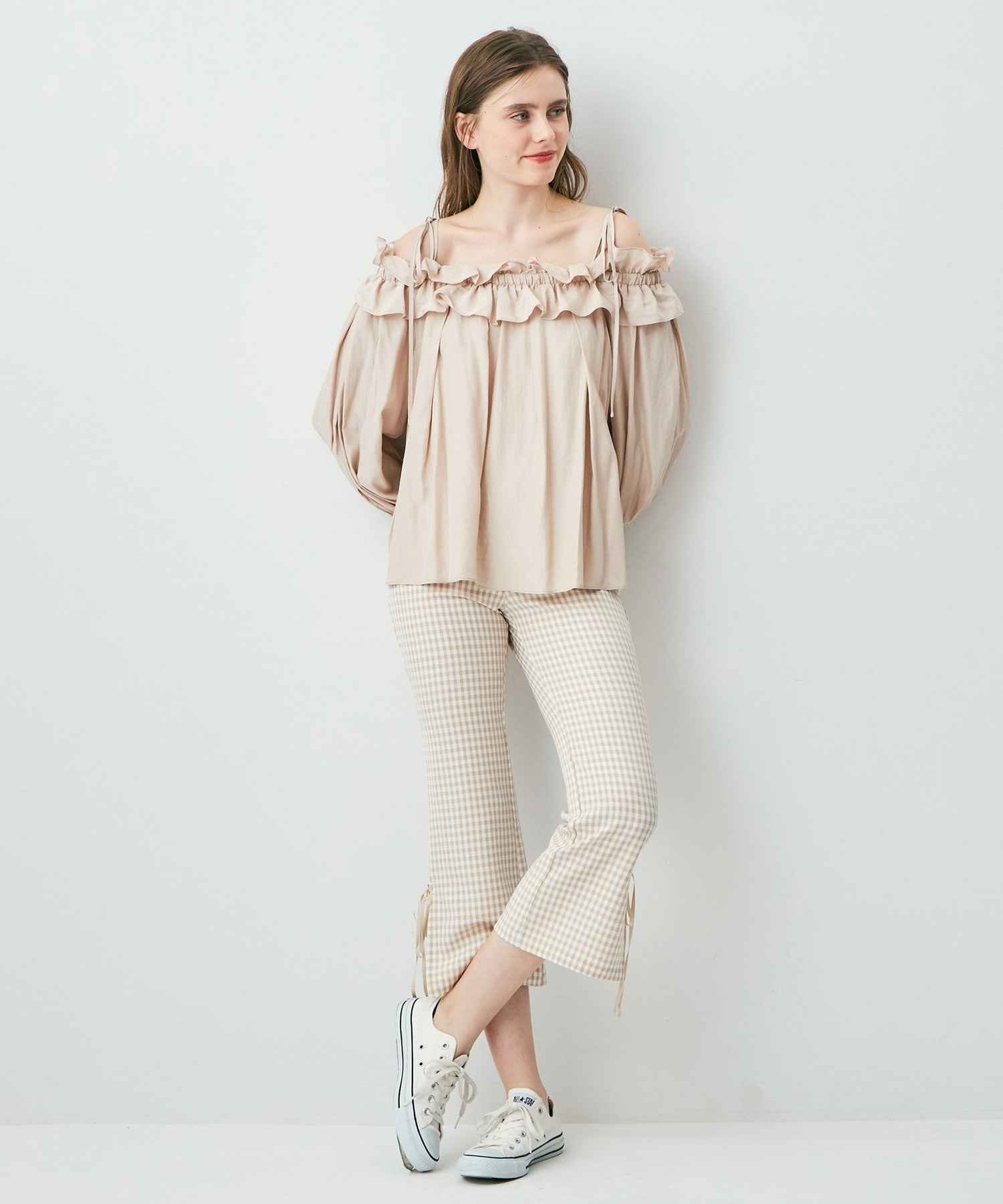 格紋緞帶 sabrina 長褲