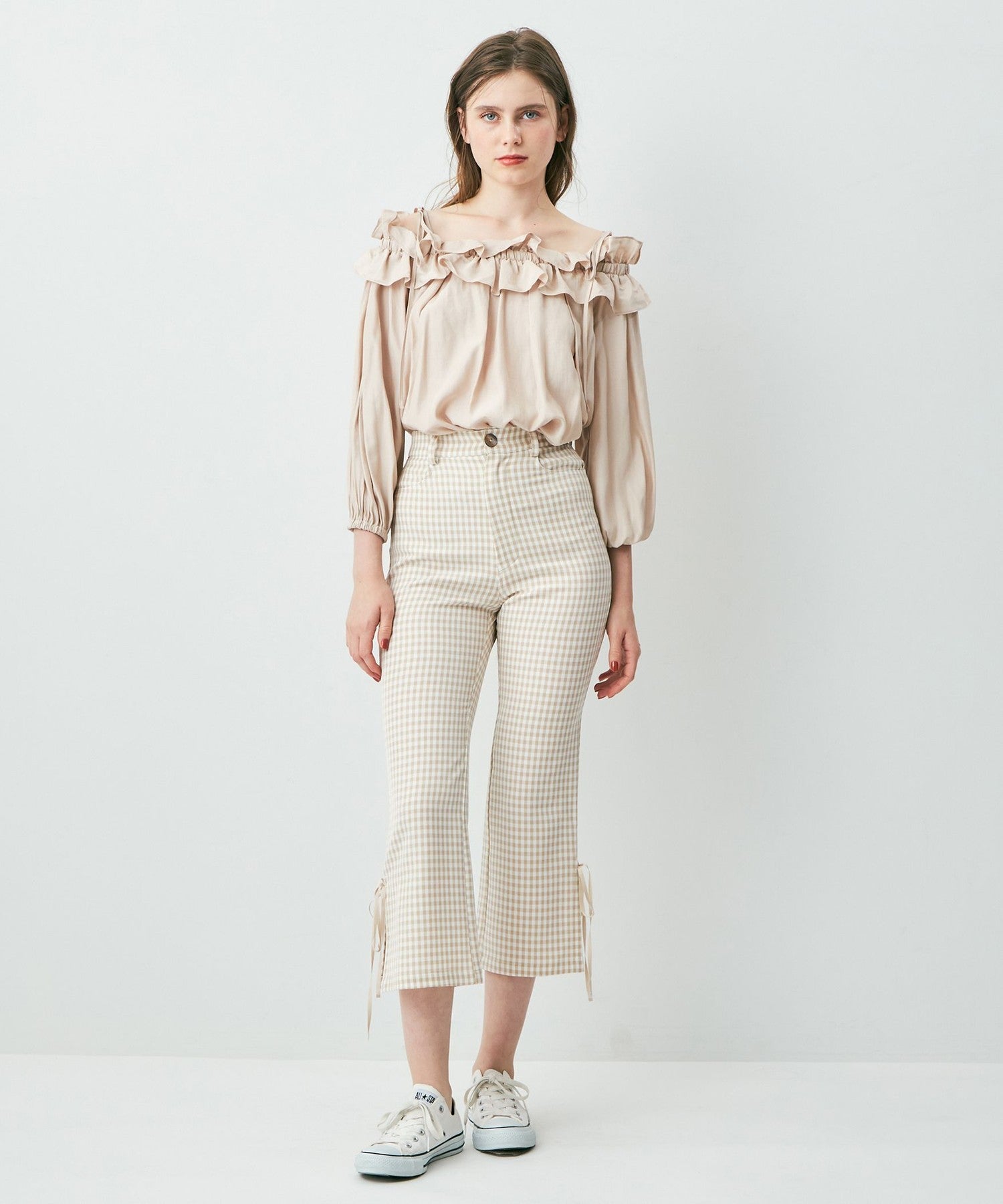 格紋緞帶 sabrina 長褲