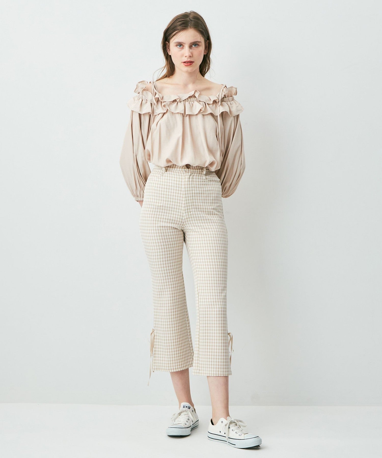 格紋緞帶 sabrina 長褲