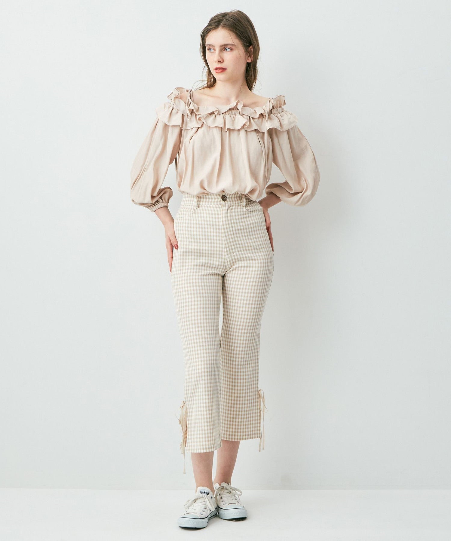 格紋緞帶 sabrina 長褲