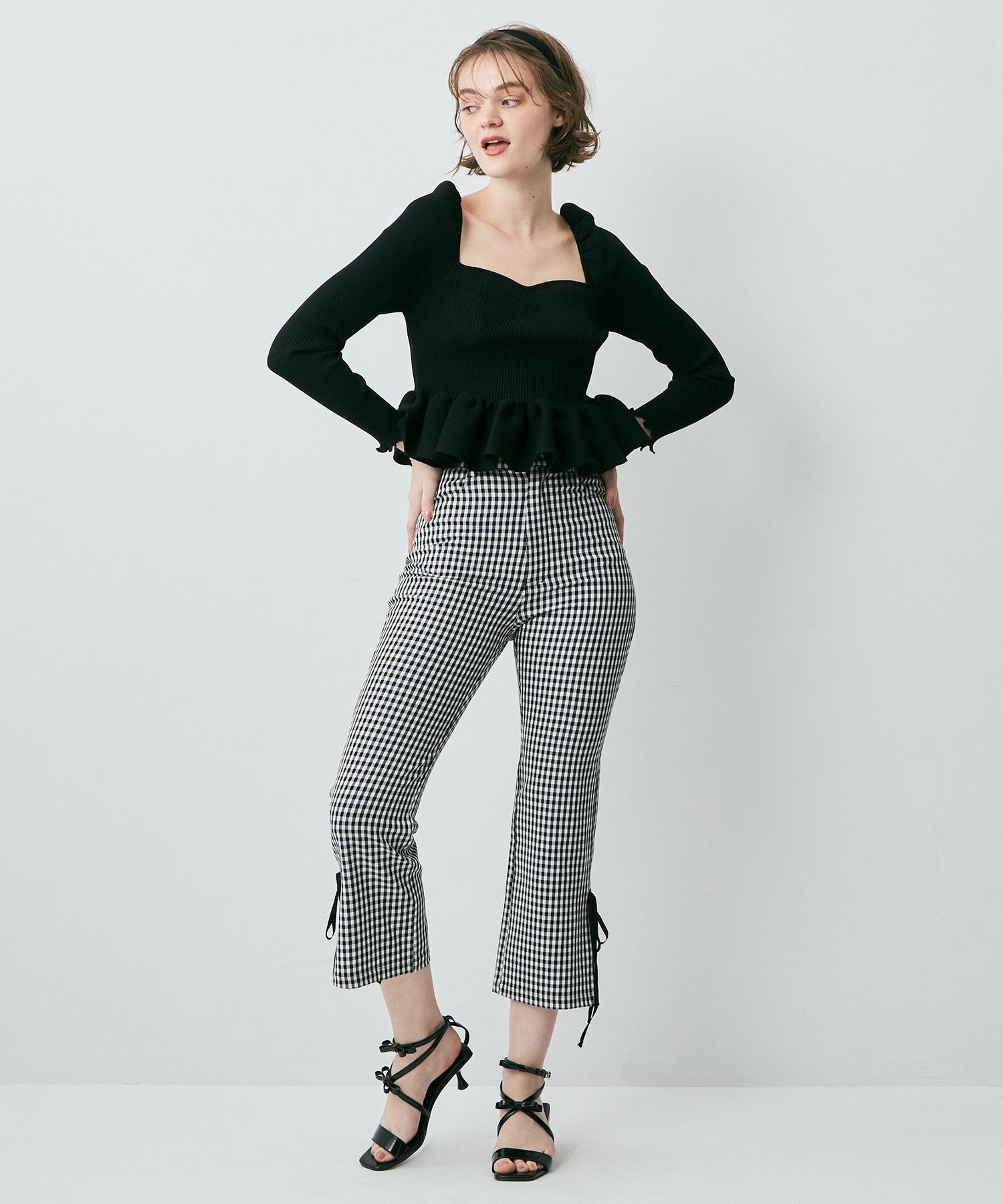 格紋緞帶 sabrina 長褲