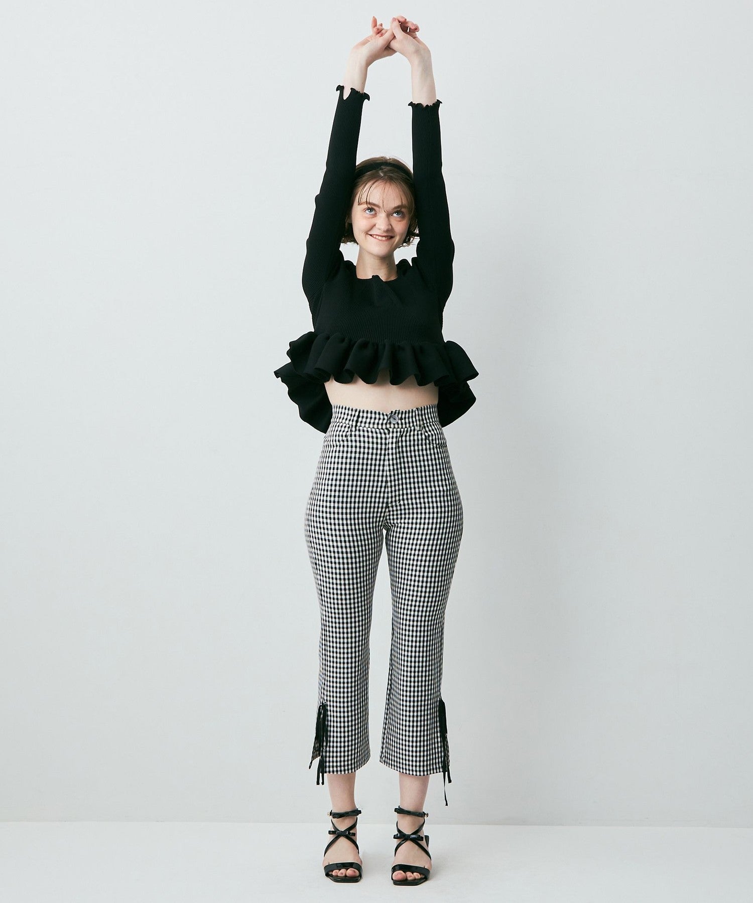格紋緞帶 sabrina 長褲