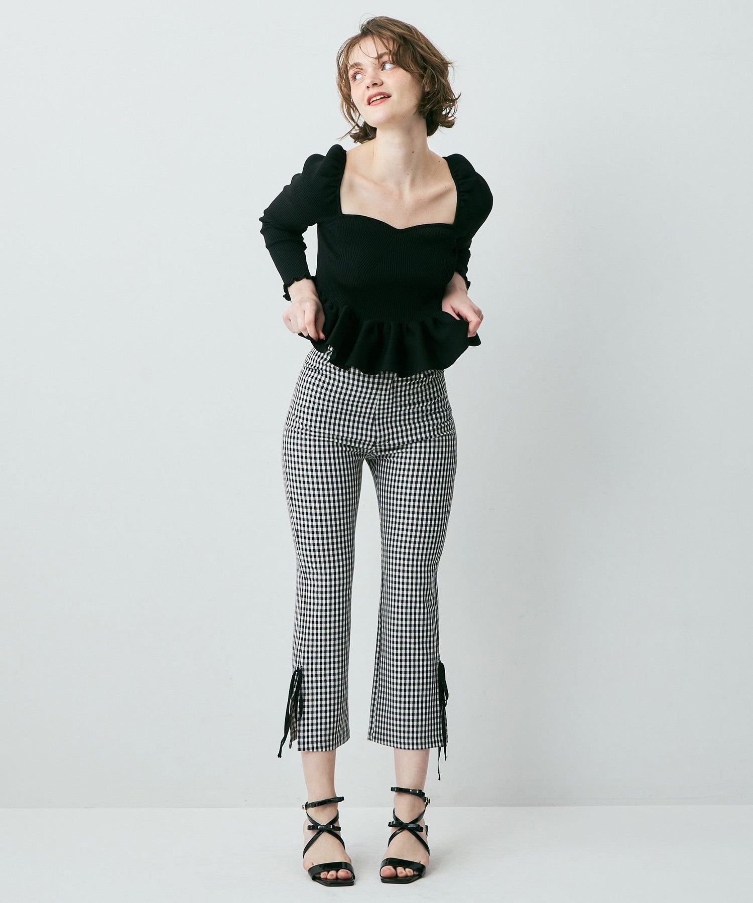 格紋緞帶 sabrina 長褲