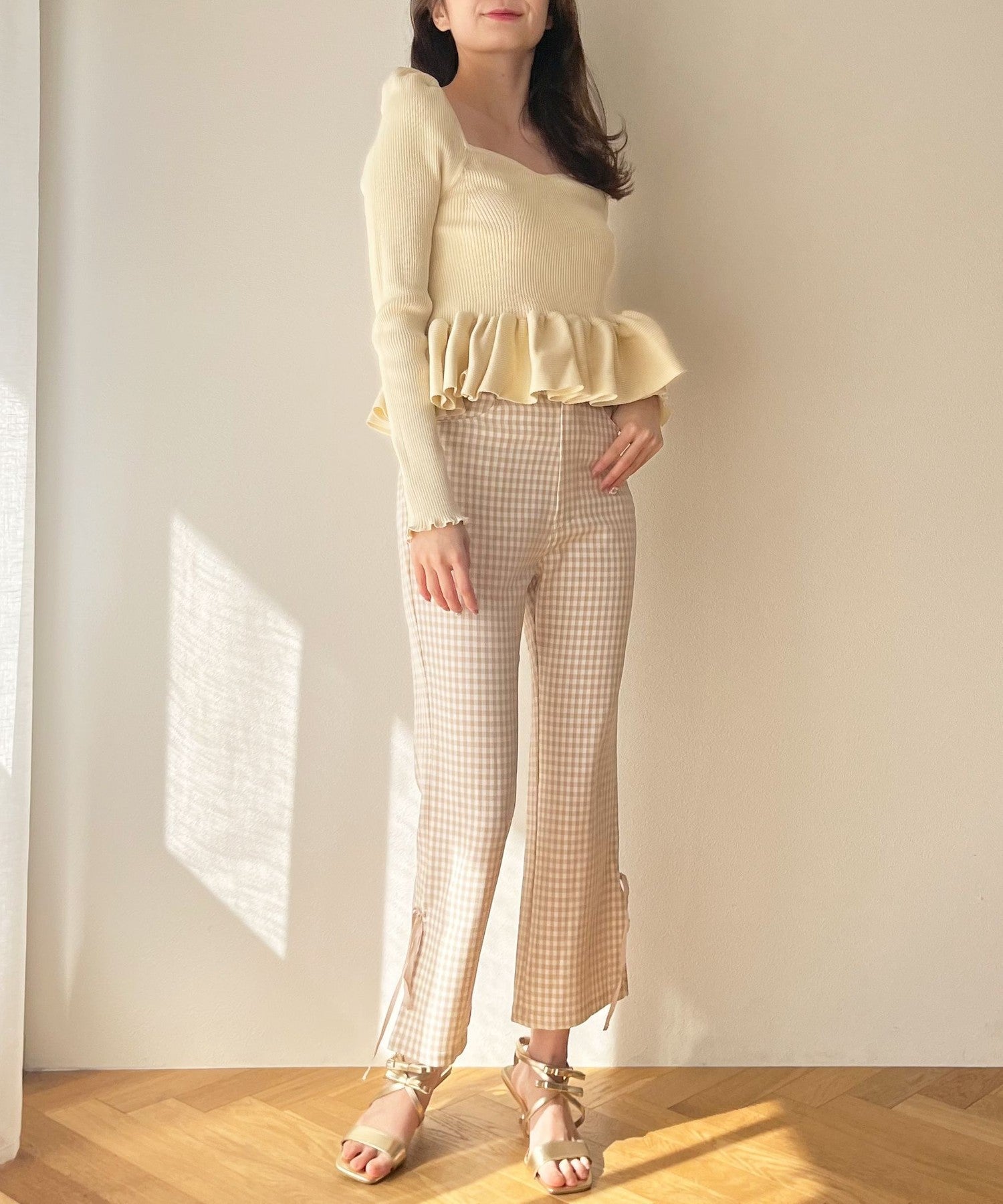 格紋緞帶 sabrina 長褲