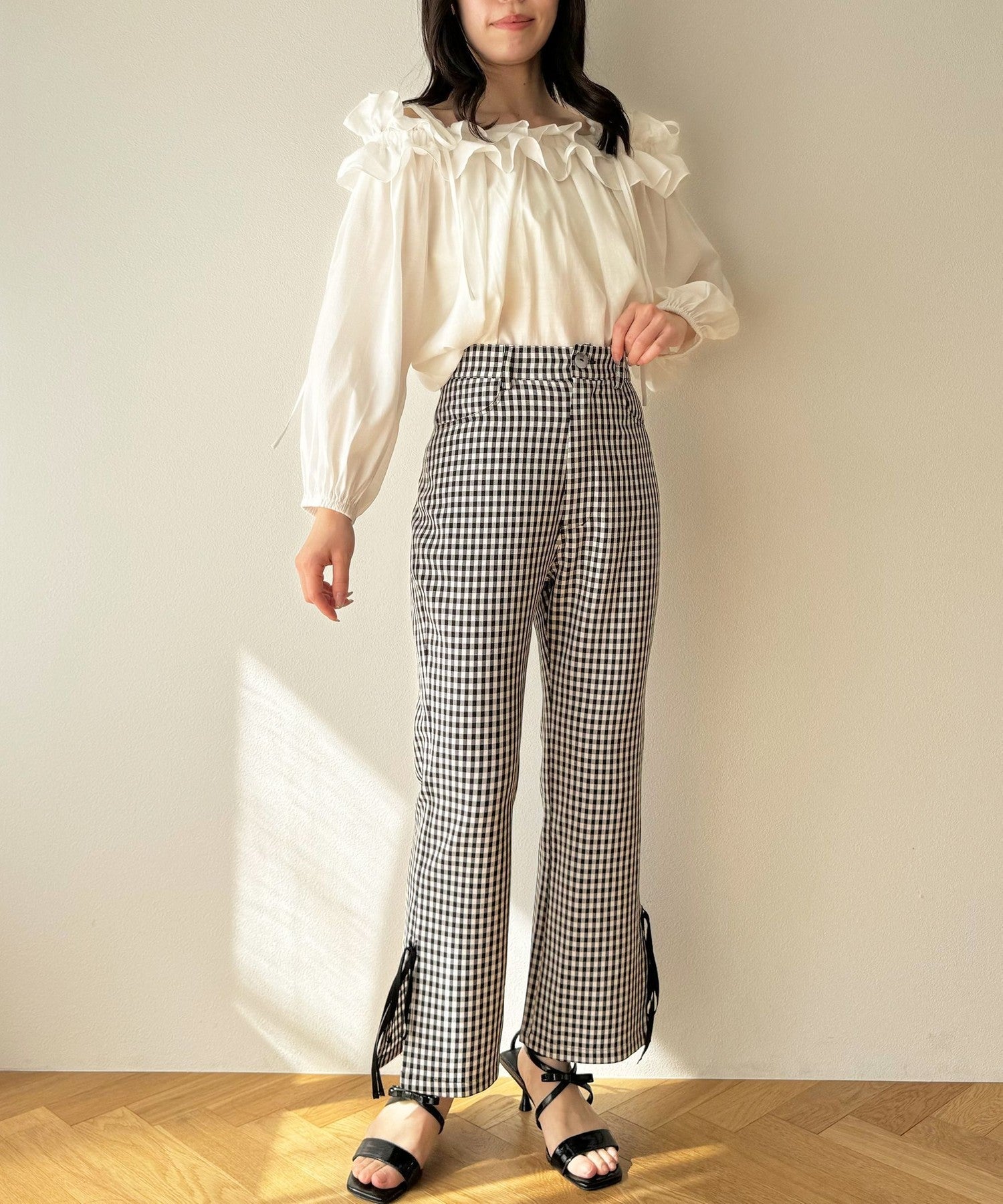 格紋緞帶 sabrina 長褲