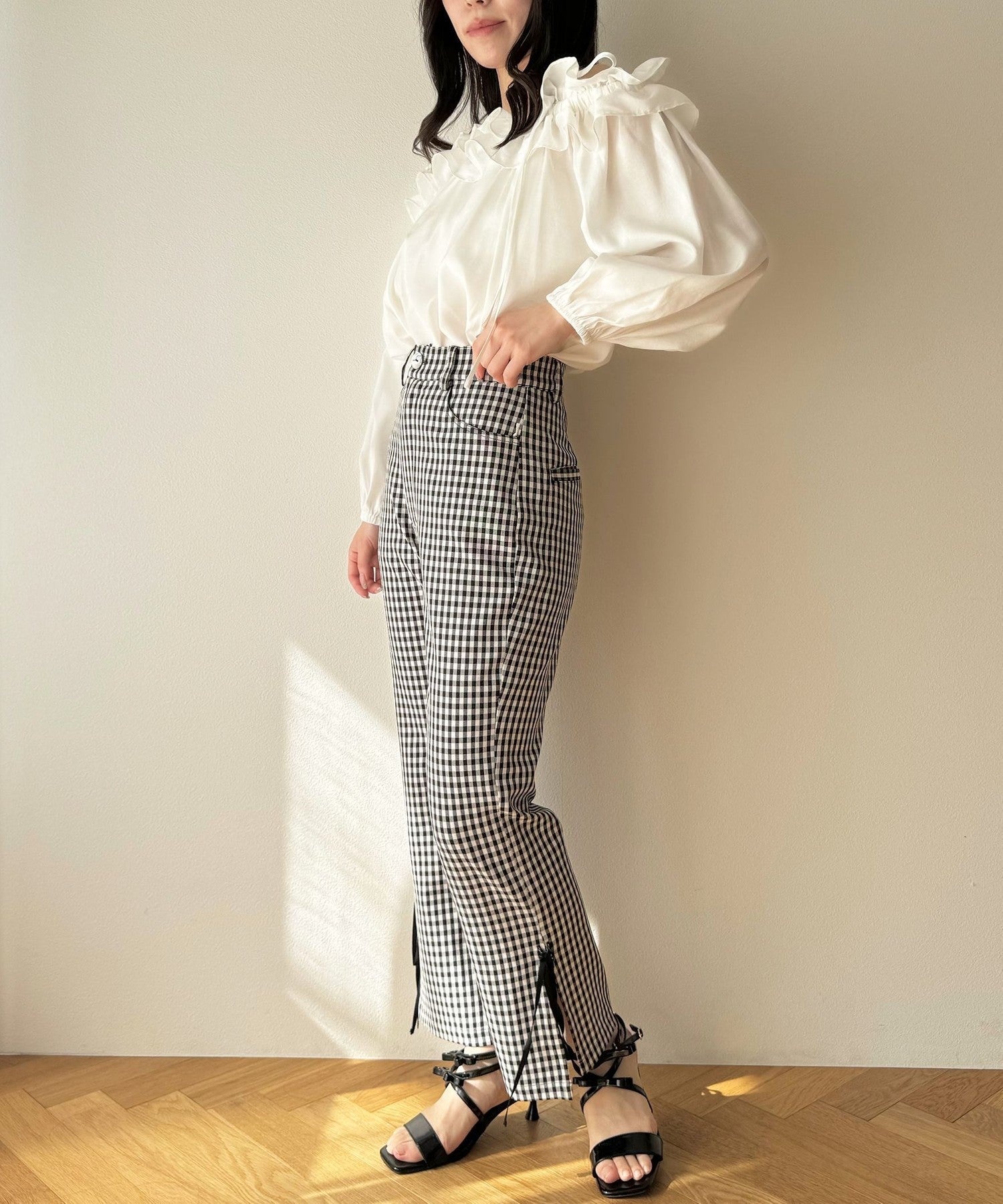 格紋緞帶 sabrina 長褲