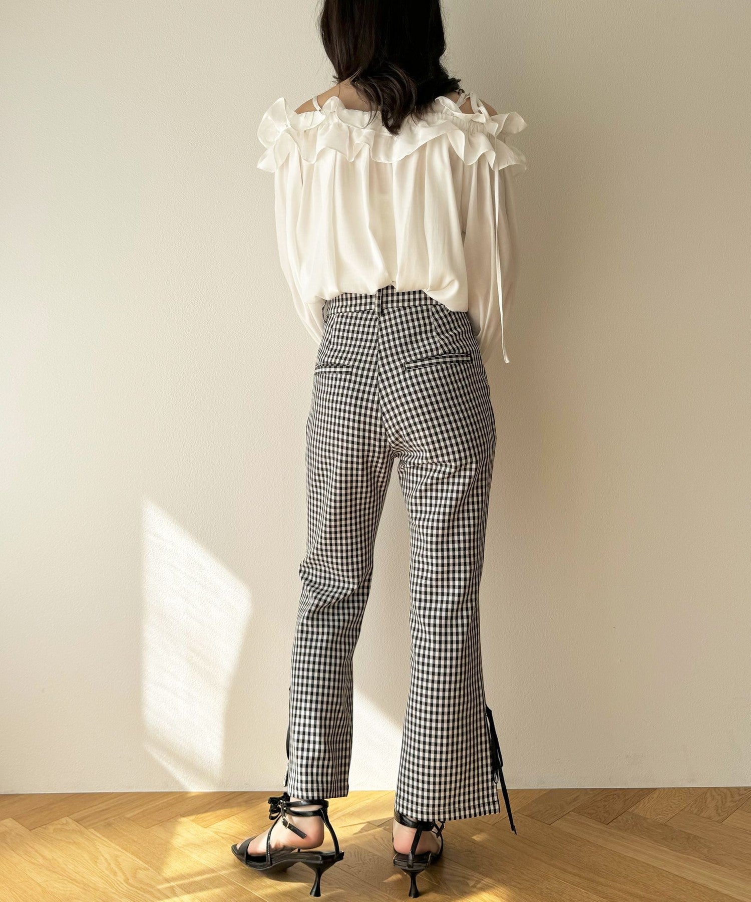 格紋緞帶 sabrina 長褲