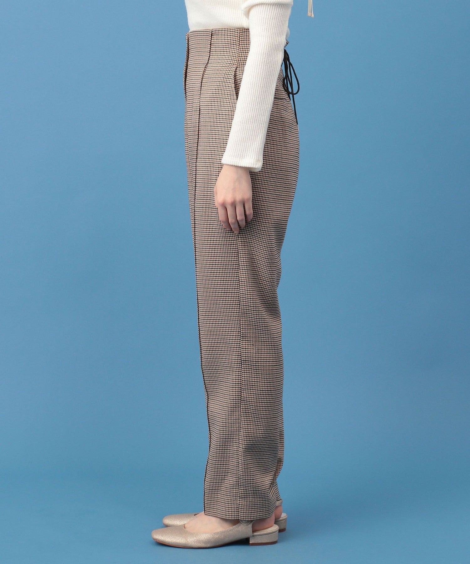 高腰格紋褲