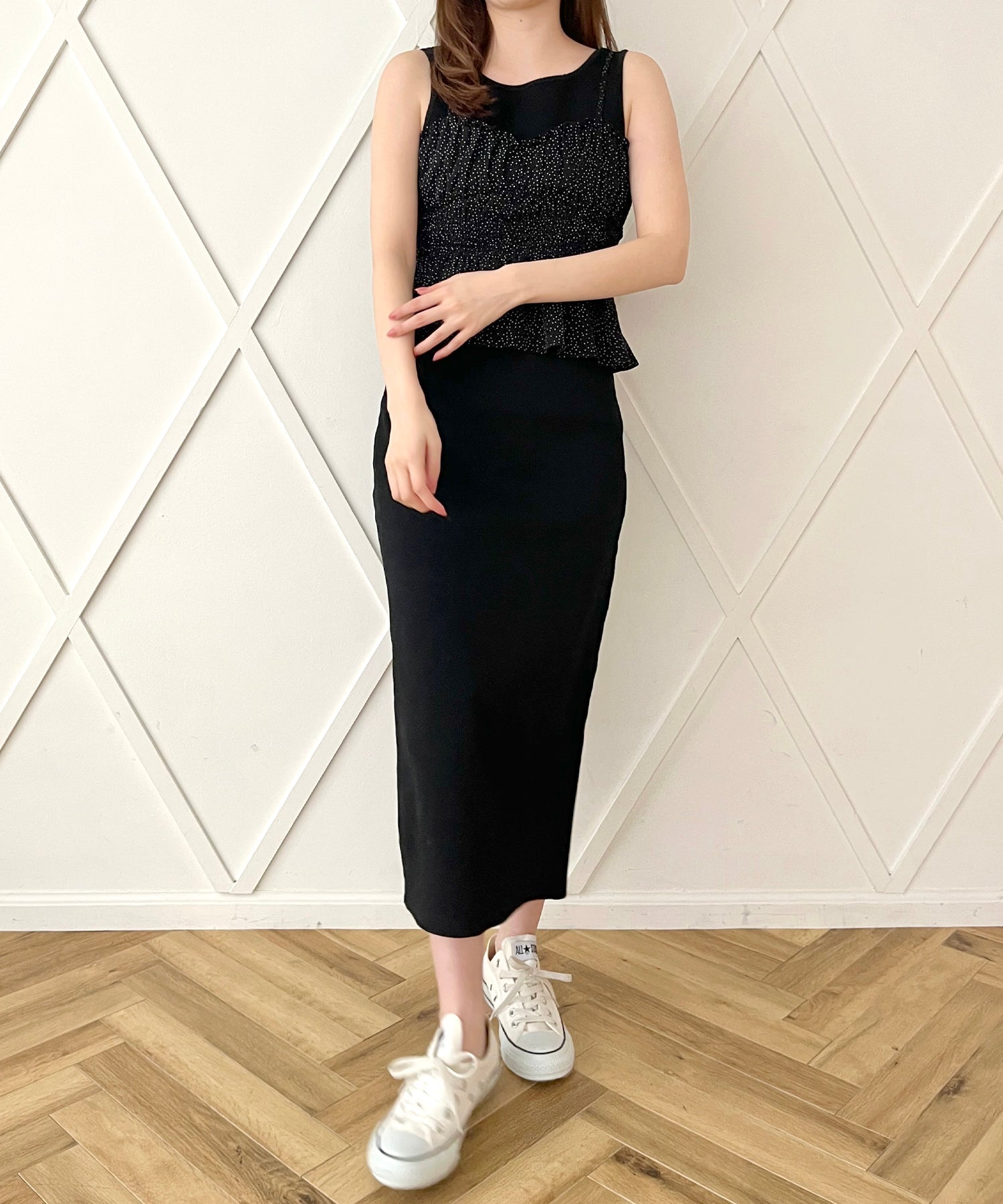 圓點緊身胸衣羅紋連身裙