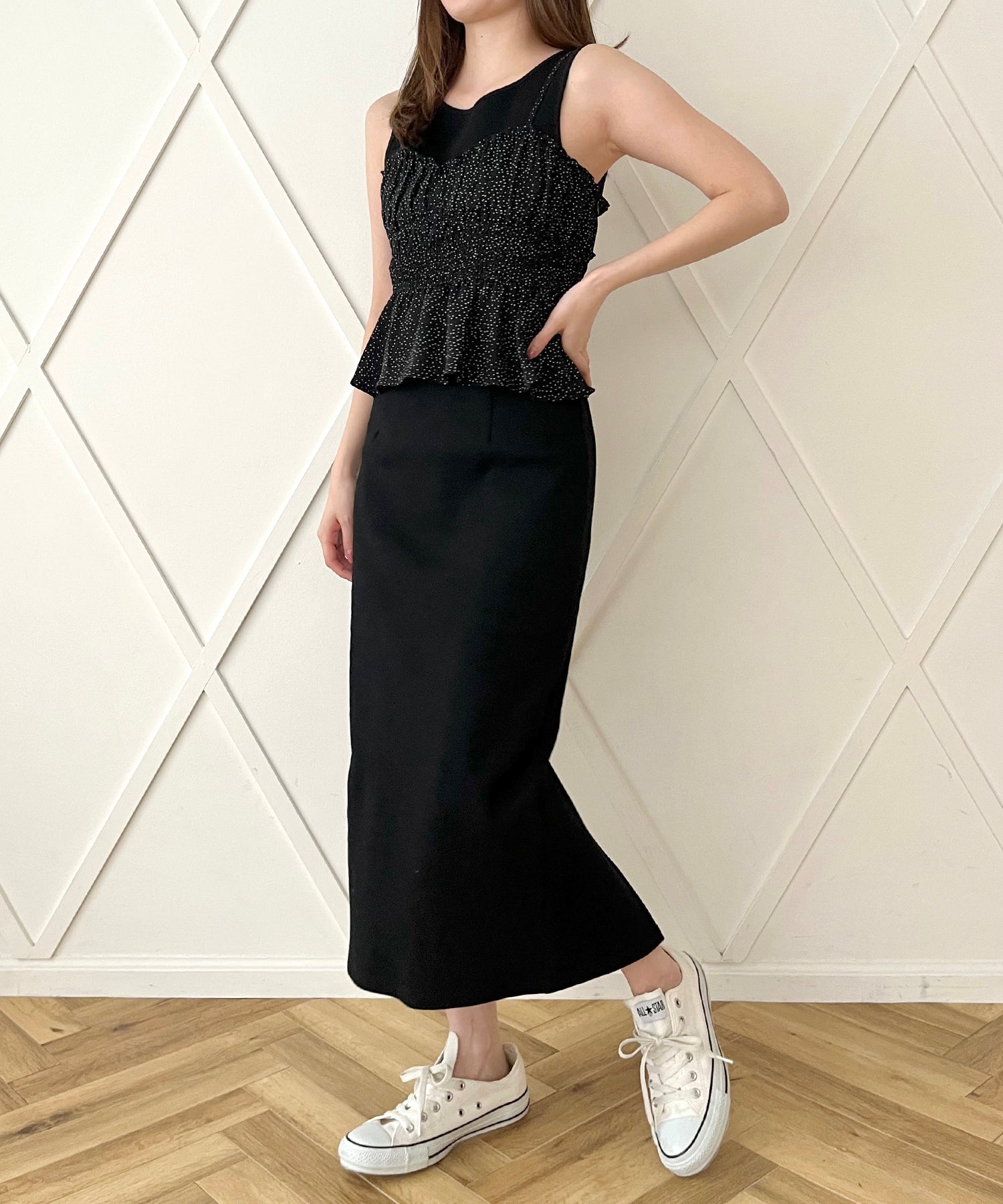 圓點緊身胸衣羅紋連身裙