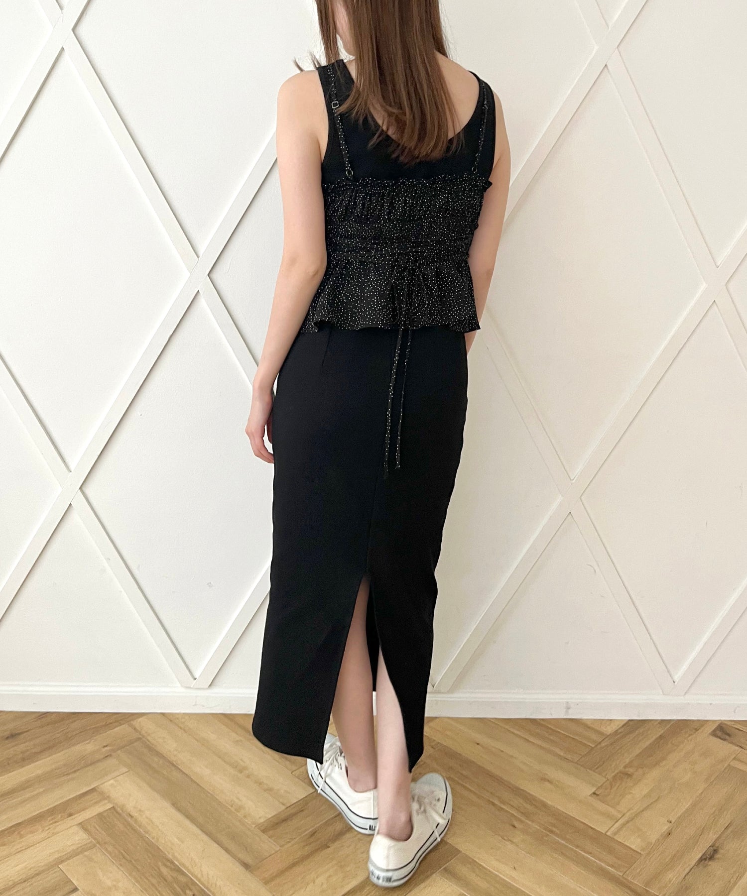 圓點緊身胸衣羅紋連身裙