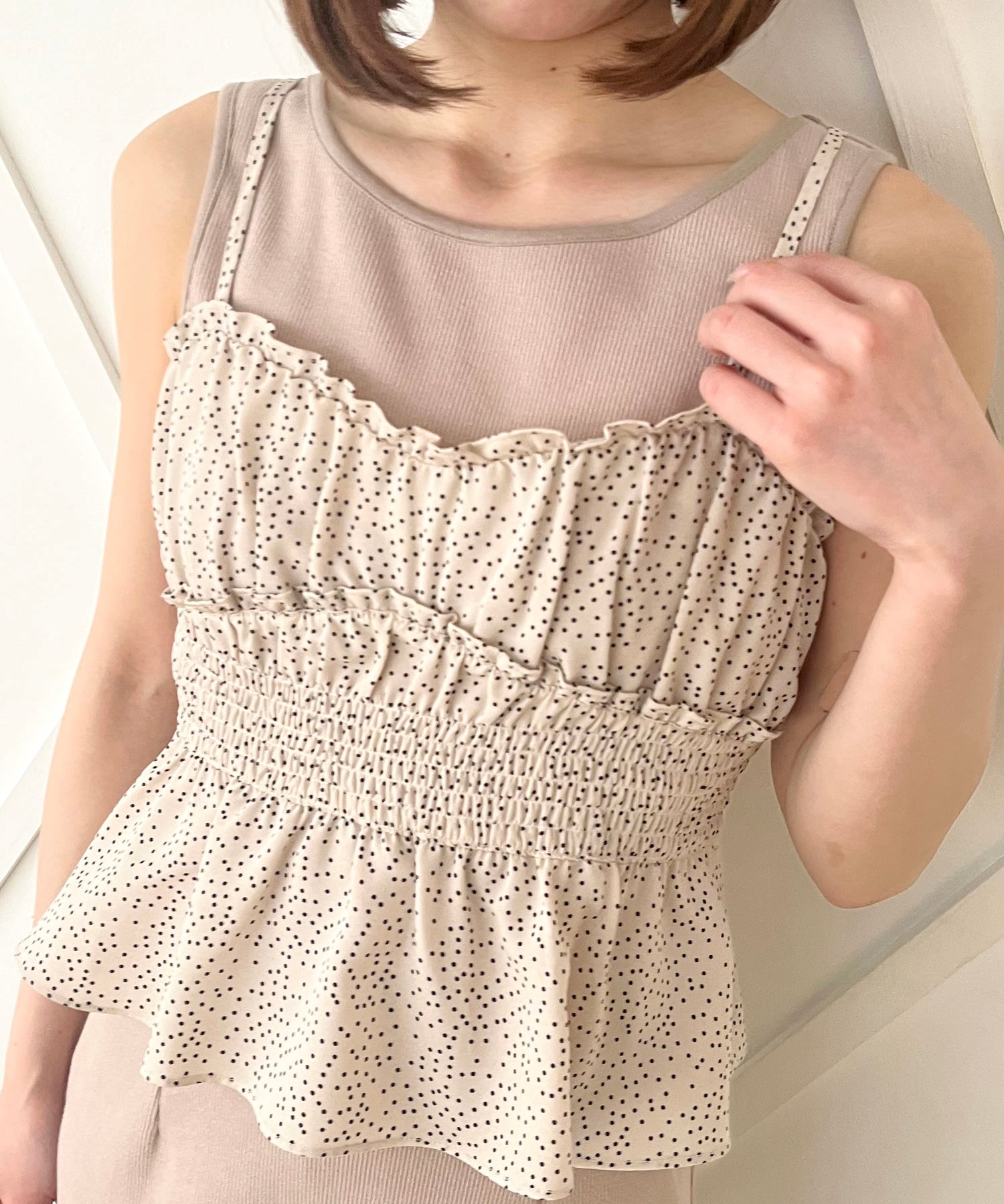 圓點緊身胸衣羅紋連身裙